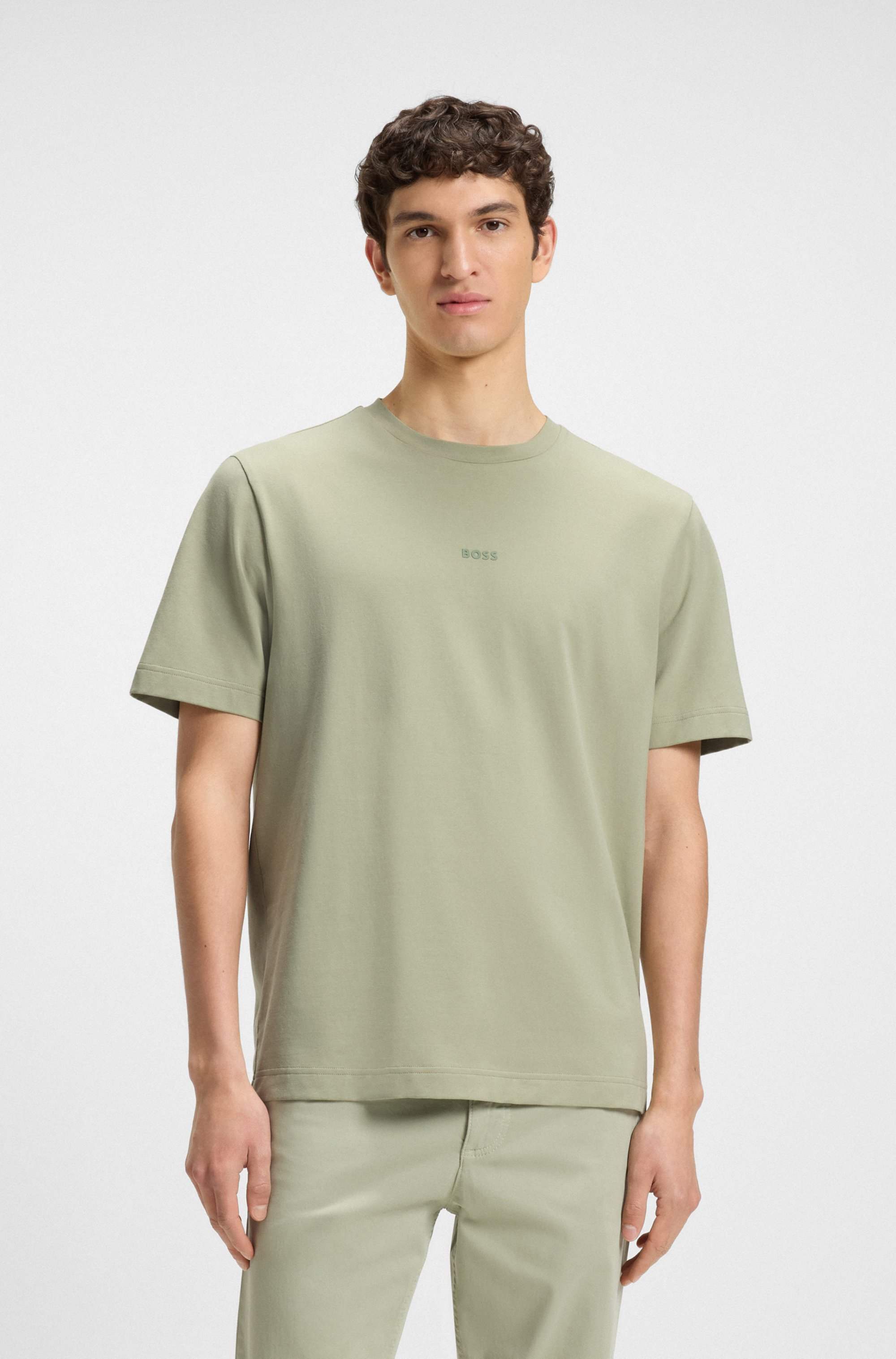 Stretch-cotton T-shirt with contrast logo