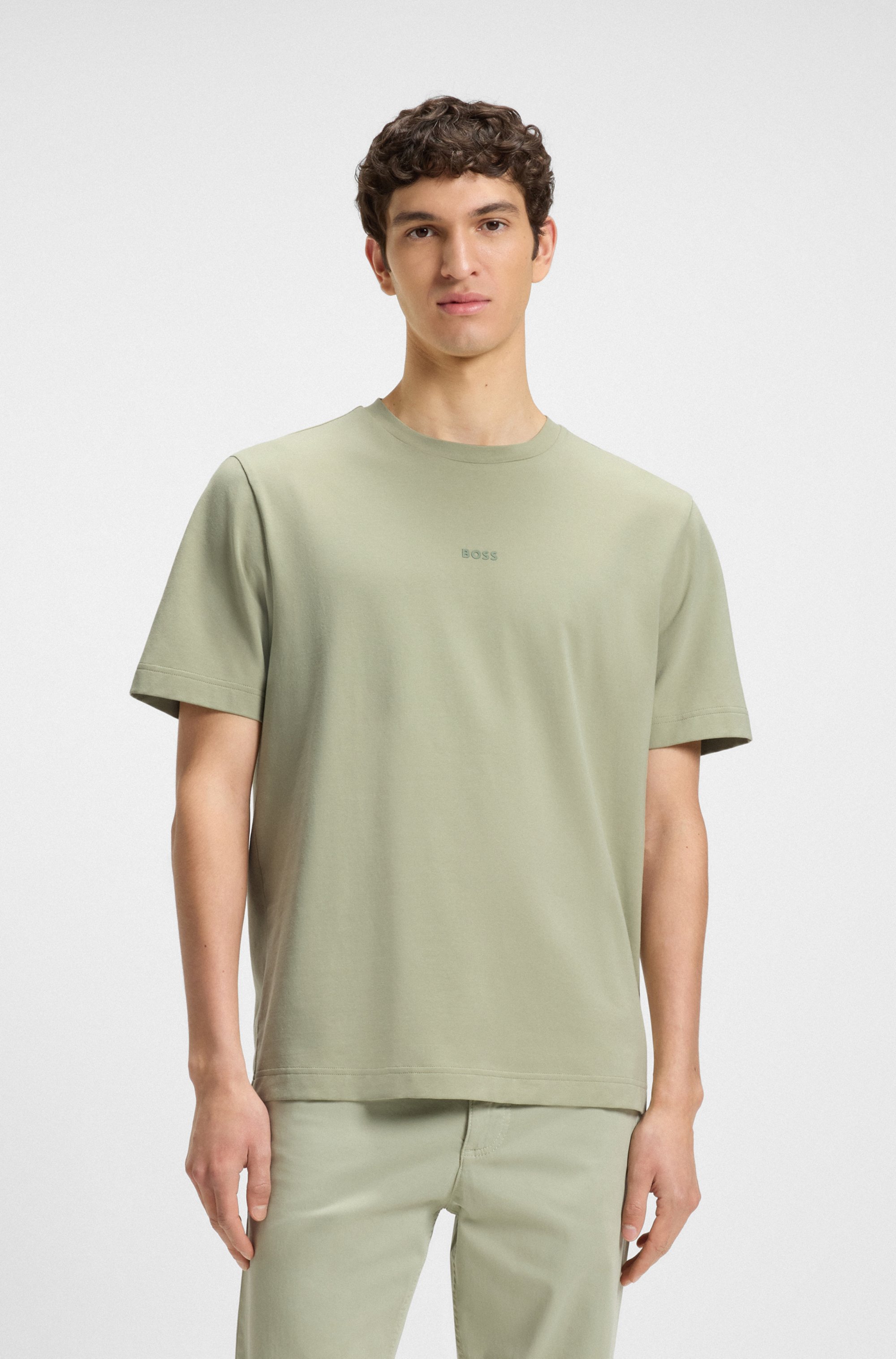 Stretch-cotton T-shirt with logo print