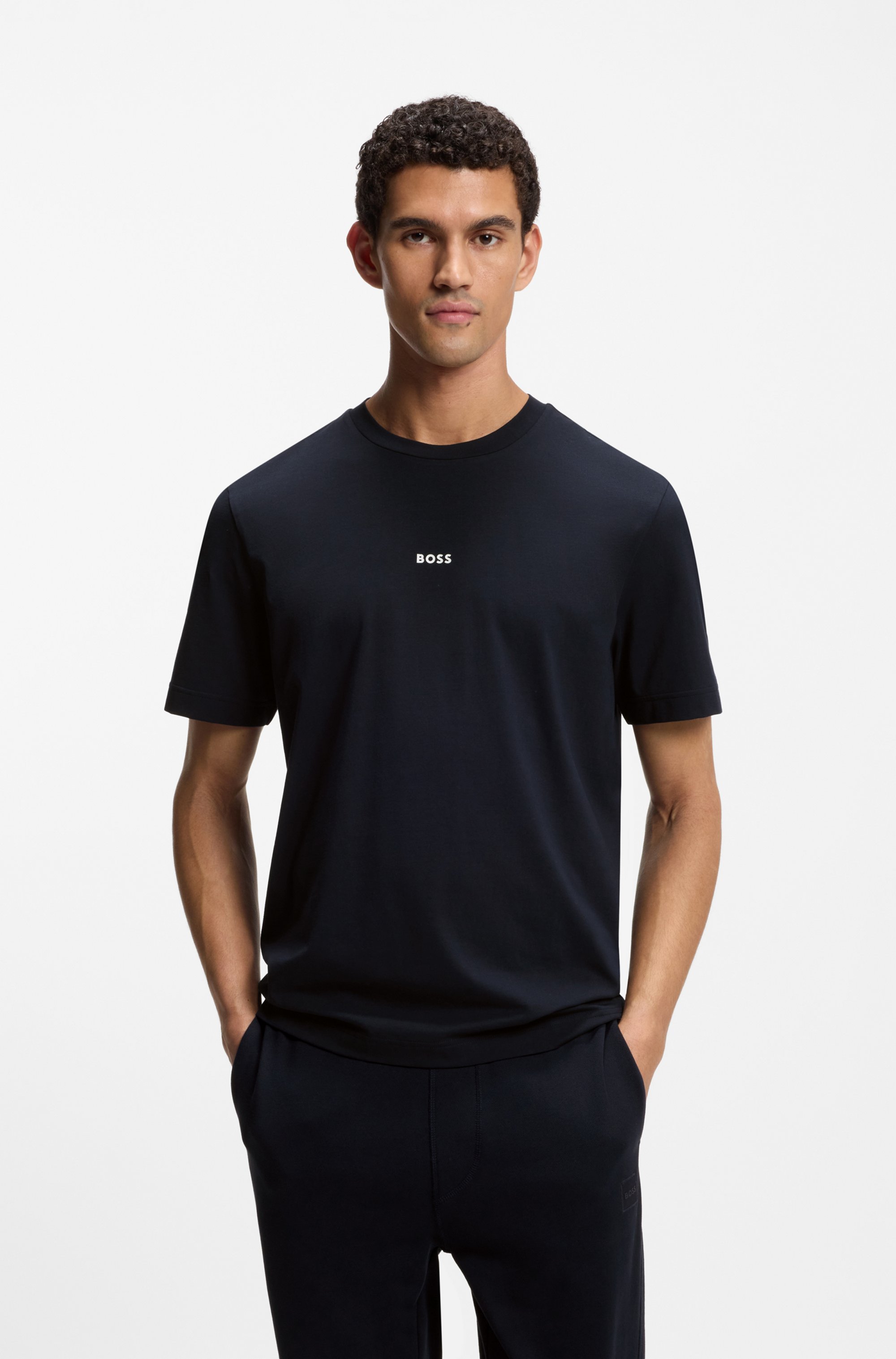 Stretch-cotton T-shirt with contrast logo