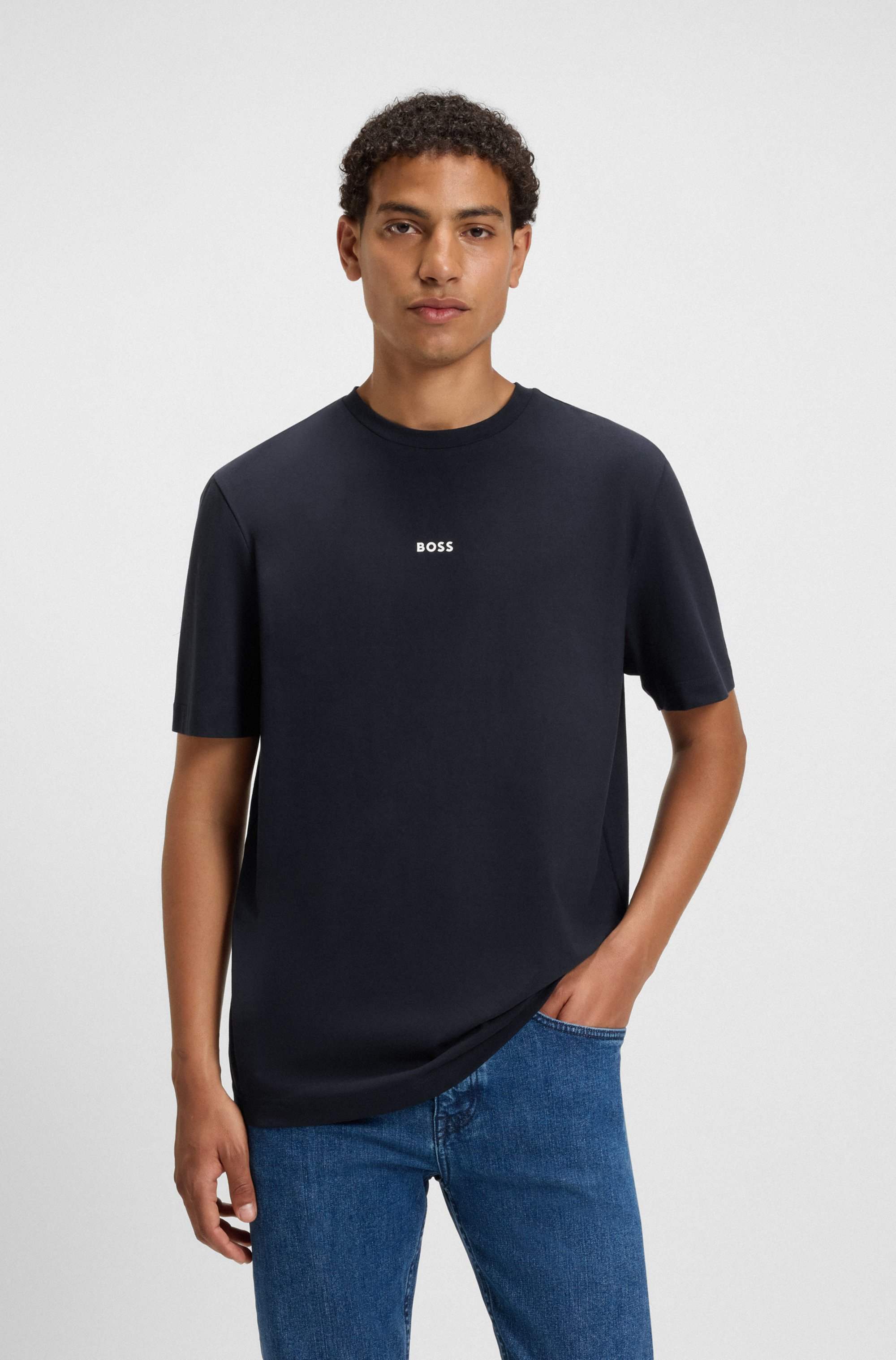 Stretch-cotton T-shirt with logo print
