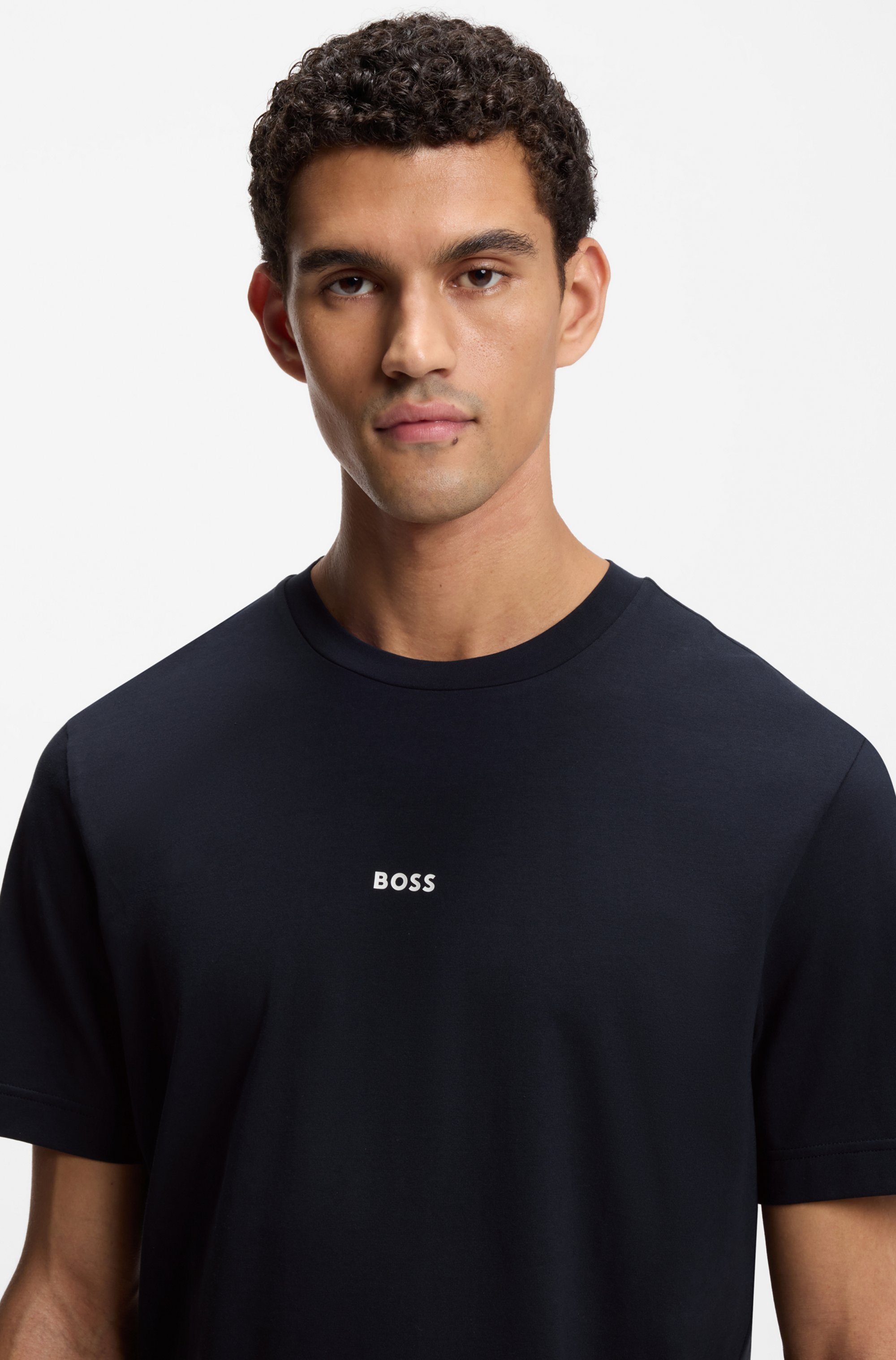 Stretch-cotton T-shirt with contrast logo
