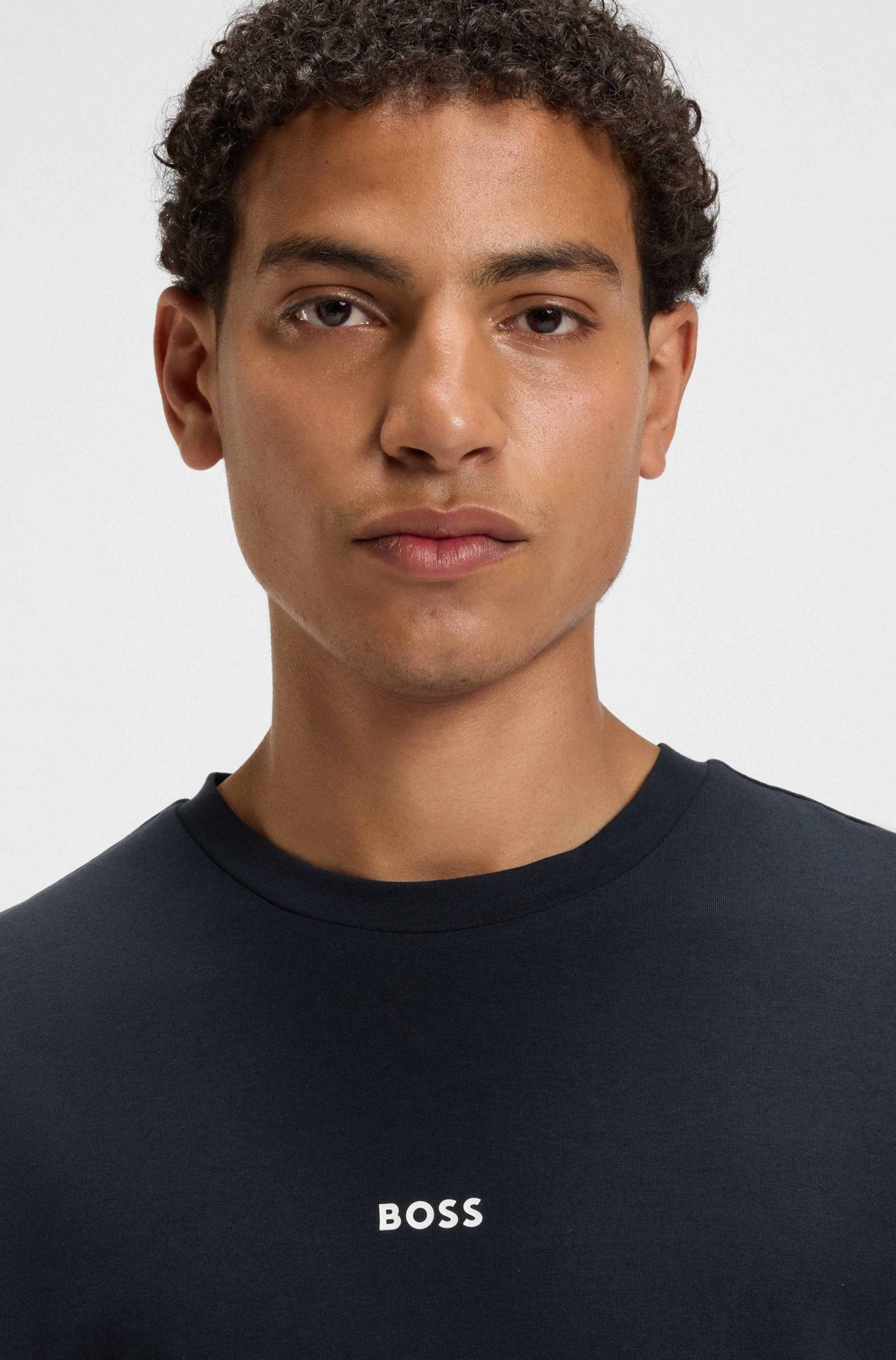 Stretch-cotton T-shirt with logo print