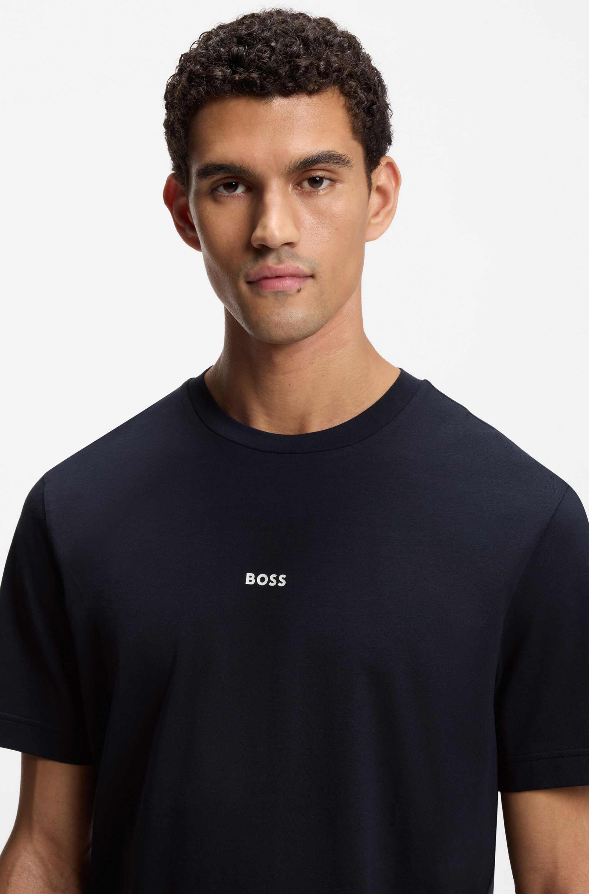 Stretch-cotton T-shirt with contrast logo