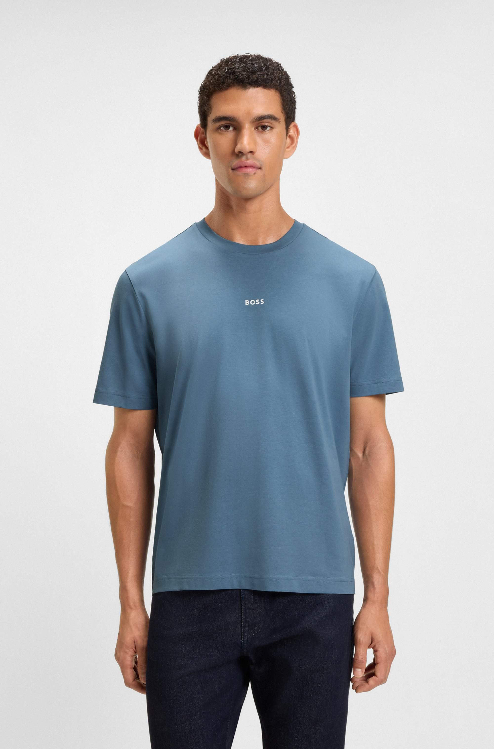 Stretch-cotton T-shirt with logo print