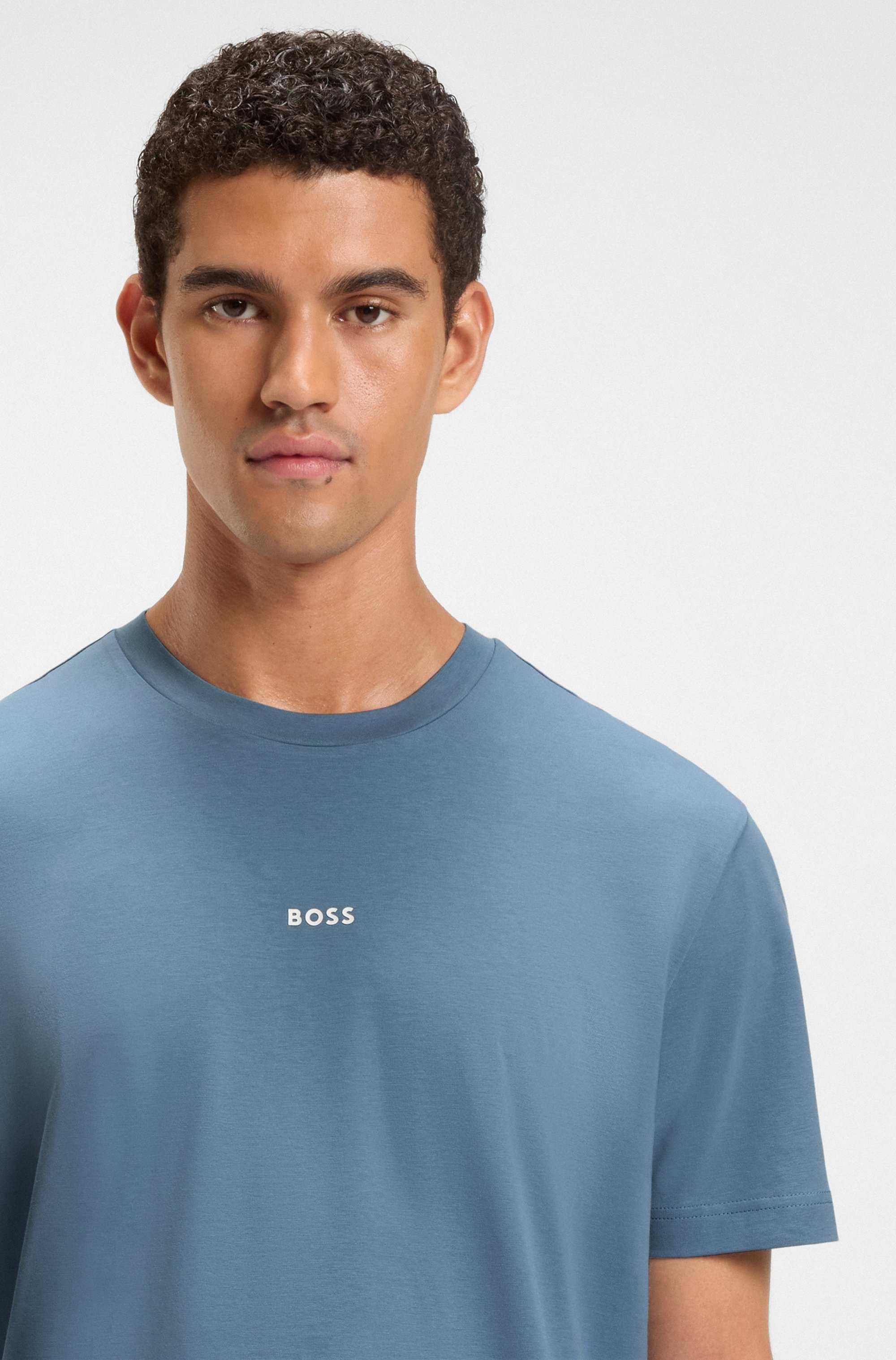 Stretch-cotton T-shirt with logo print