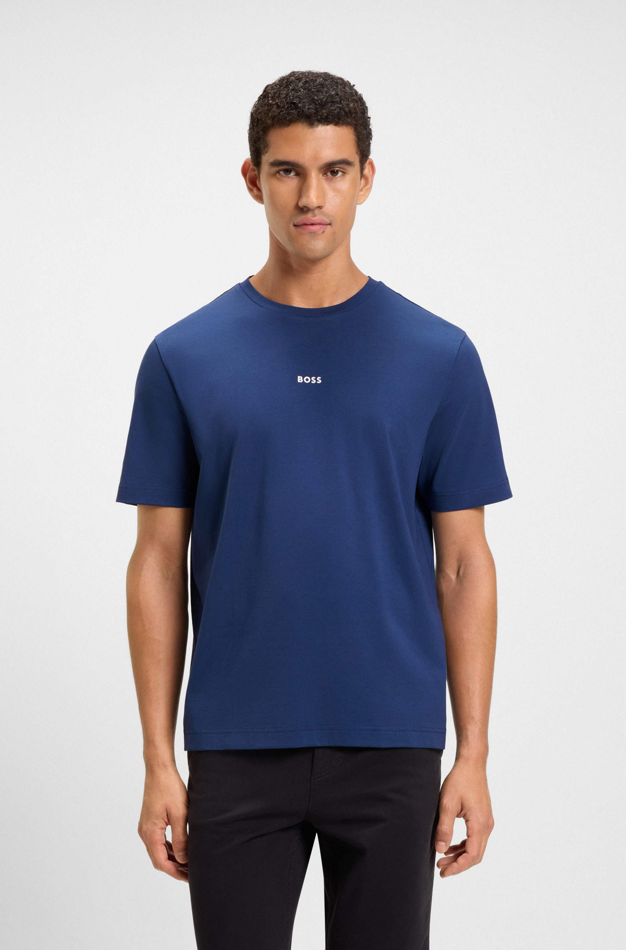 Stretch-cotton T-shirt with contrast logo