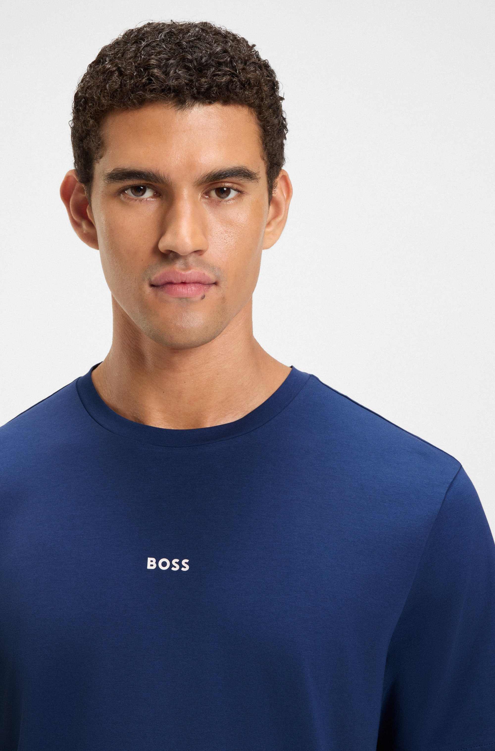 Stretch-cotton T-shirt with logo print