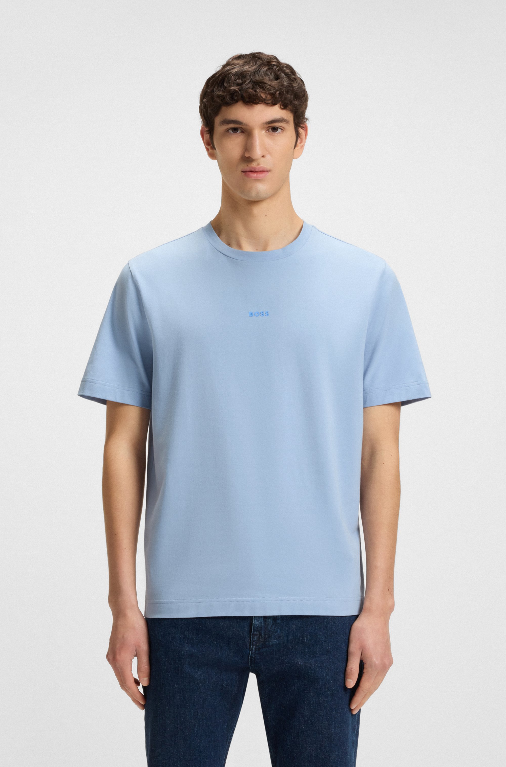 Stretch-cotton T-shirt with logo print