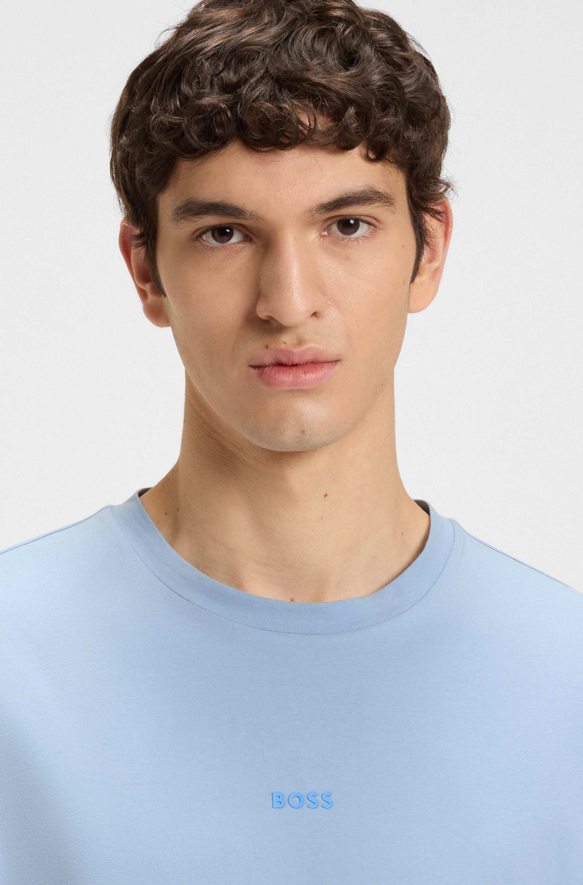 Stretch-cotton T-shirt with logo print