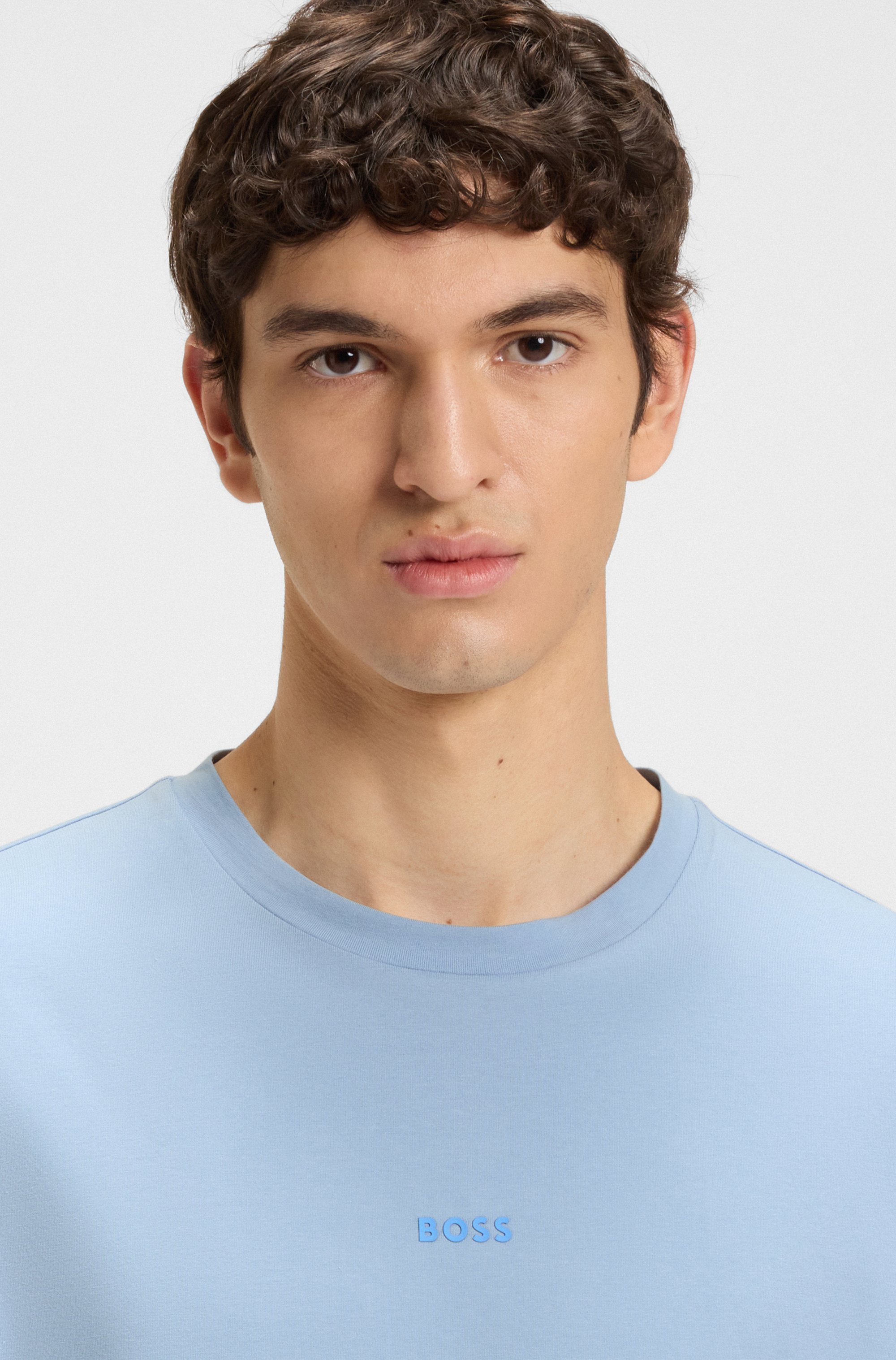 Stretch-cotton T-shirt with logo print