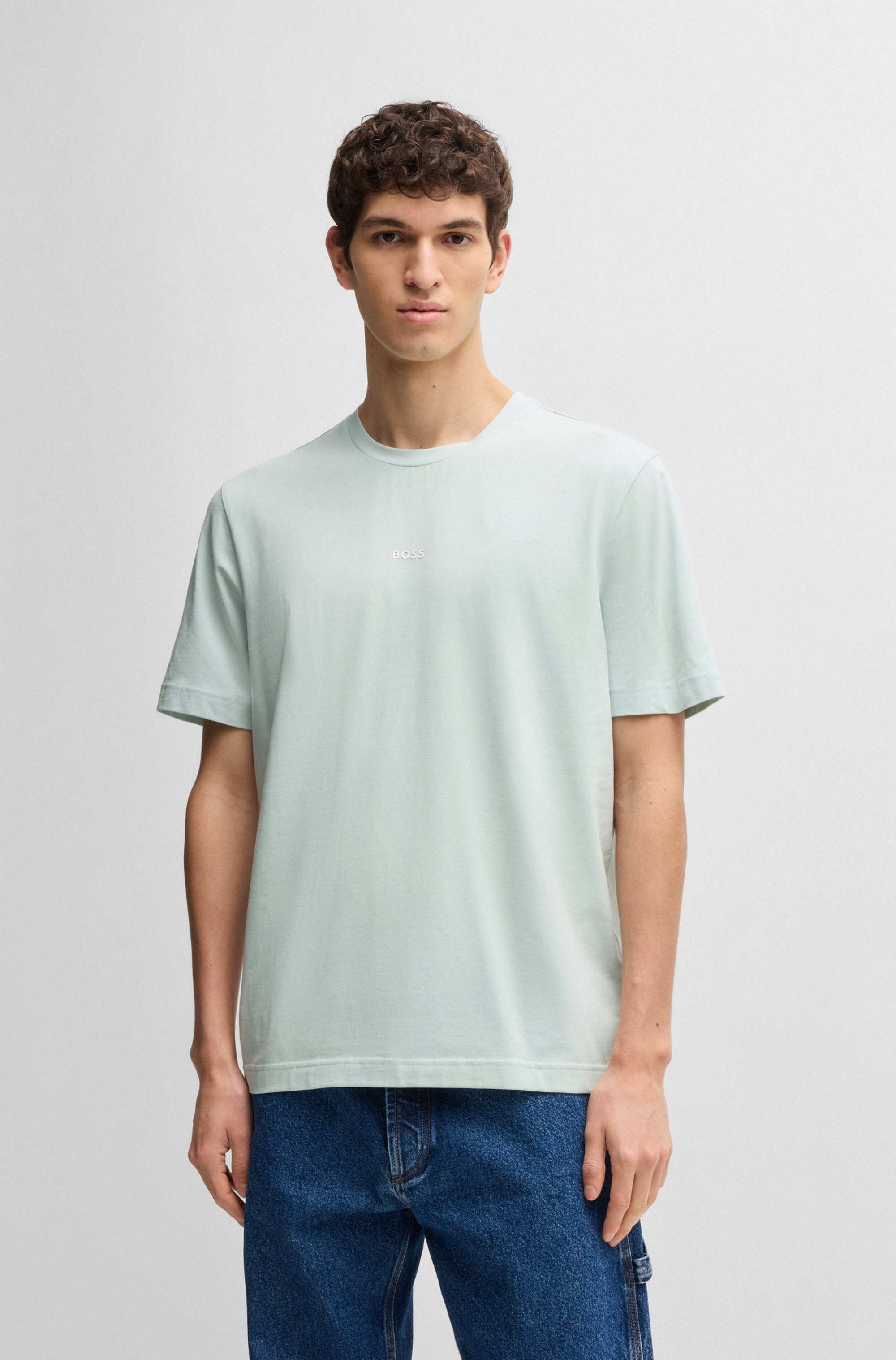 Stretch-cotton T-shirt with contrast logo