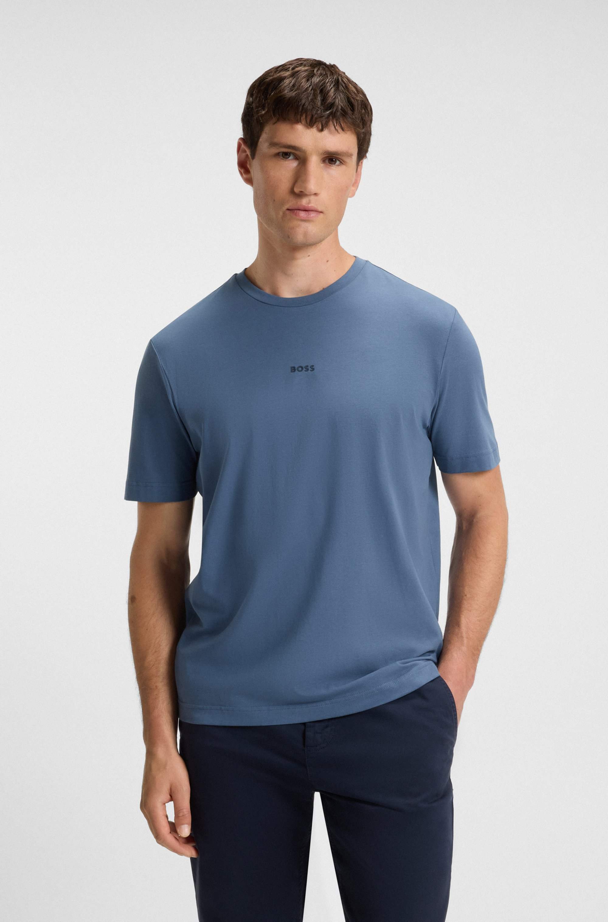 Stretch-cotton T-shirt with contrast logo