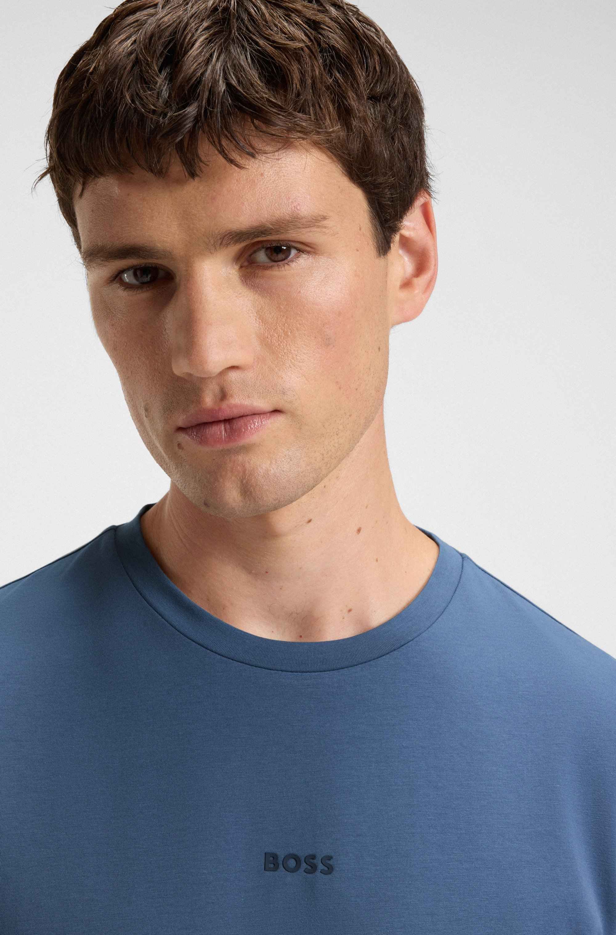 Stretch-cotton T-shirt with logo print