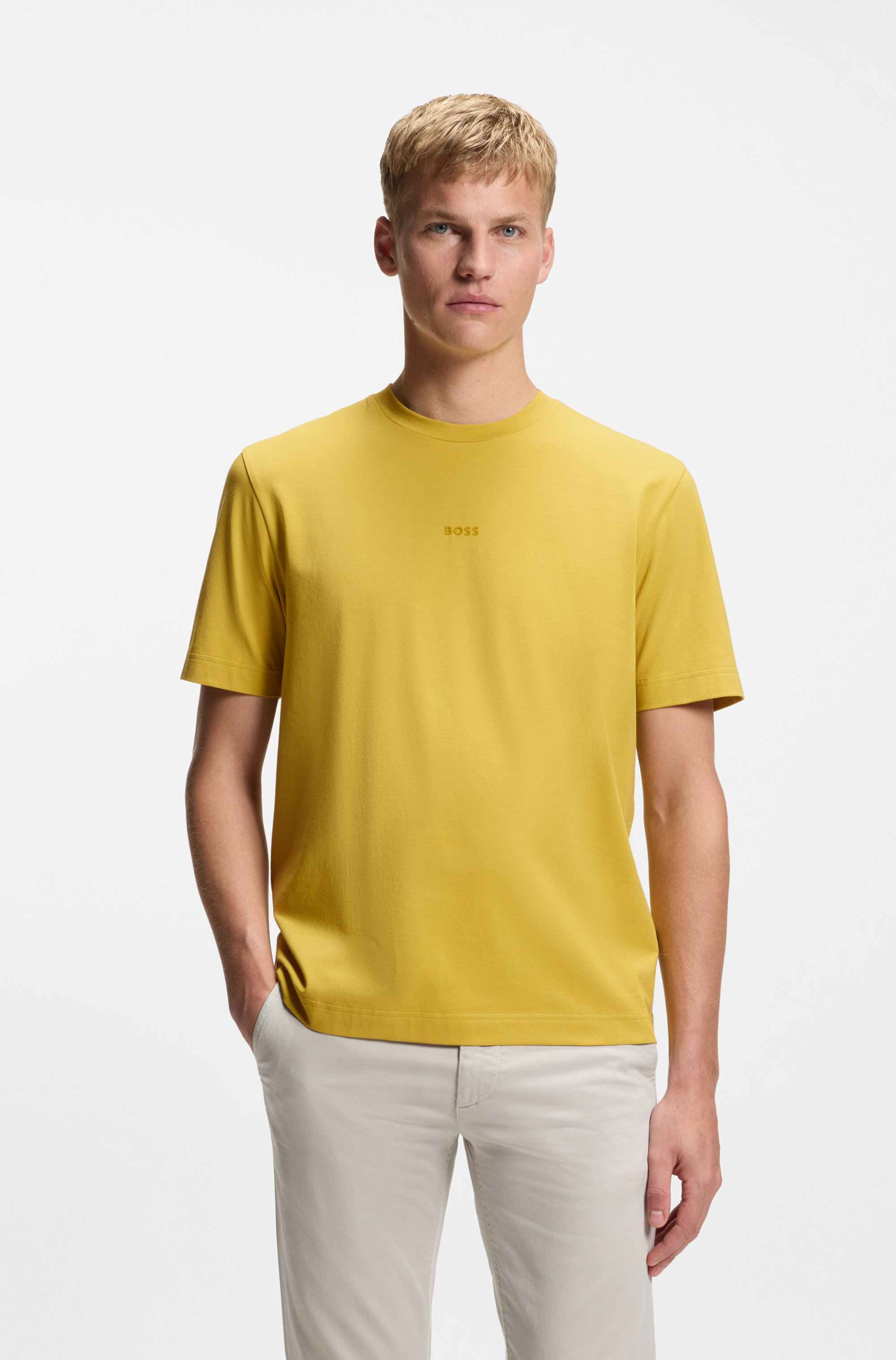 Stretch-cotton T-shirt with contrast logo
