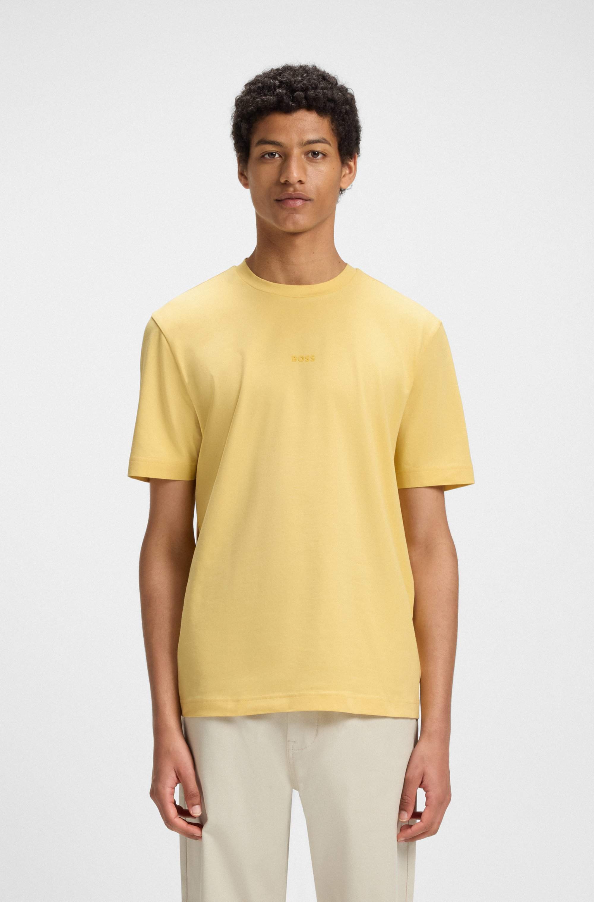 Stretch-cotton T-shirt with logo print