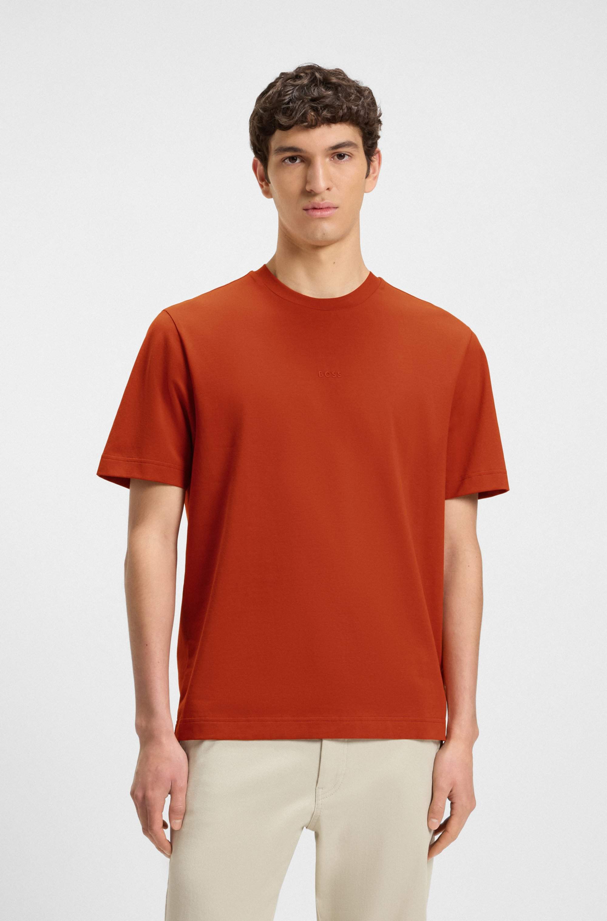 Stretch-cotton T-shirt with logo print