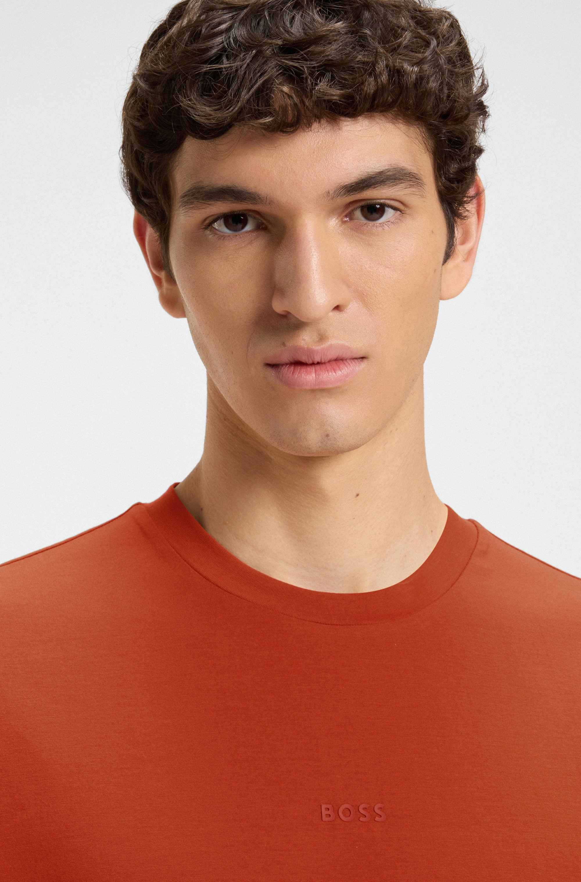 Stretch-cotton T-shirt with logo print