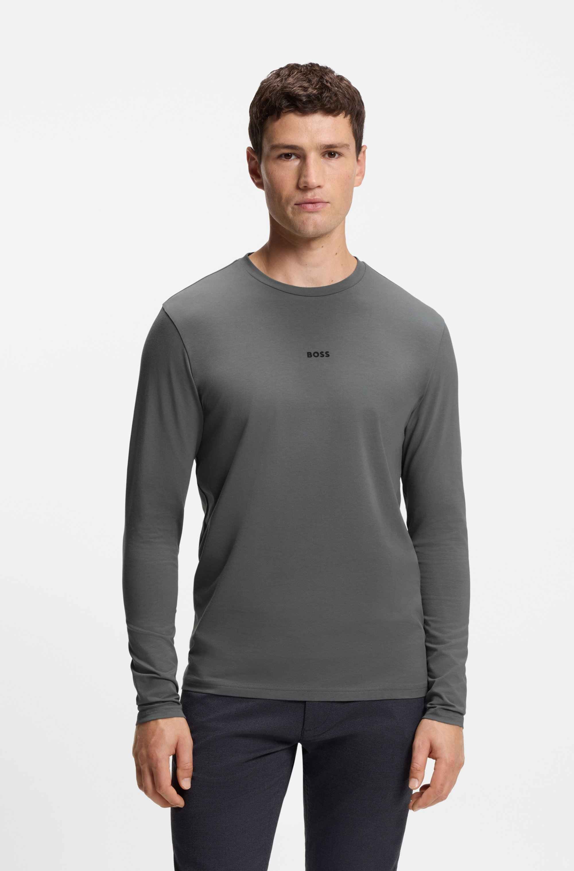 Long-sleeved T-shirt in stretch cotton with logo print