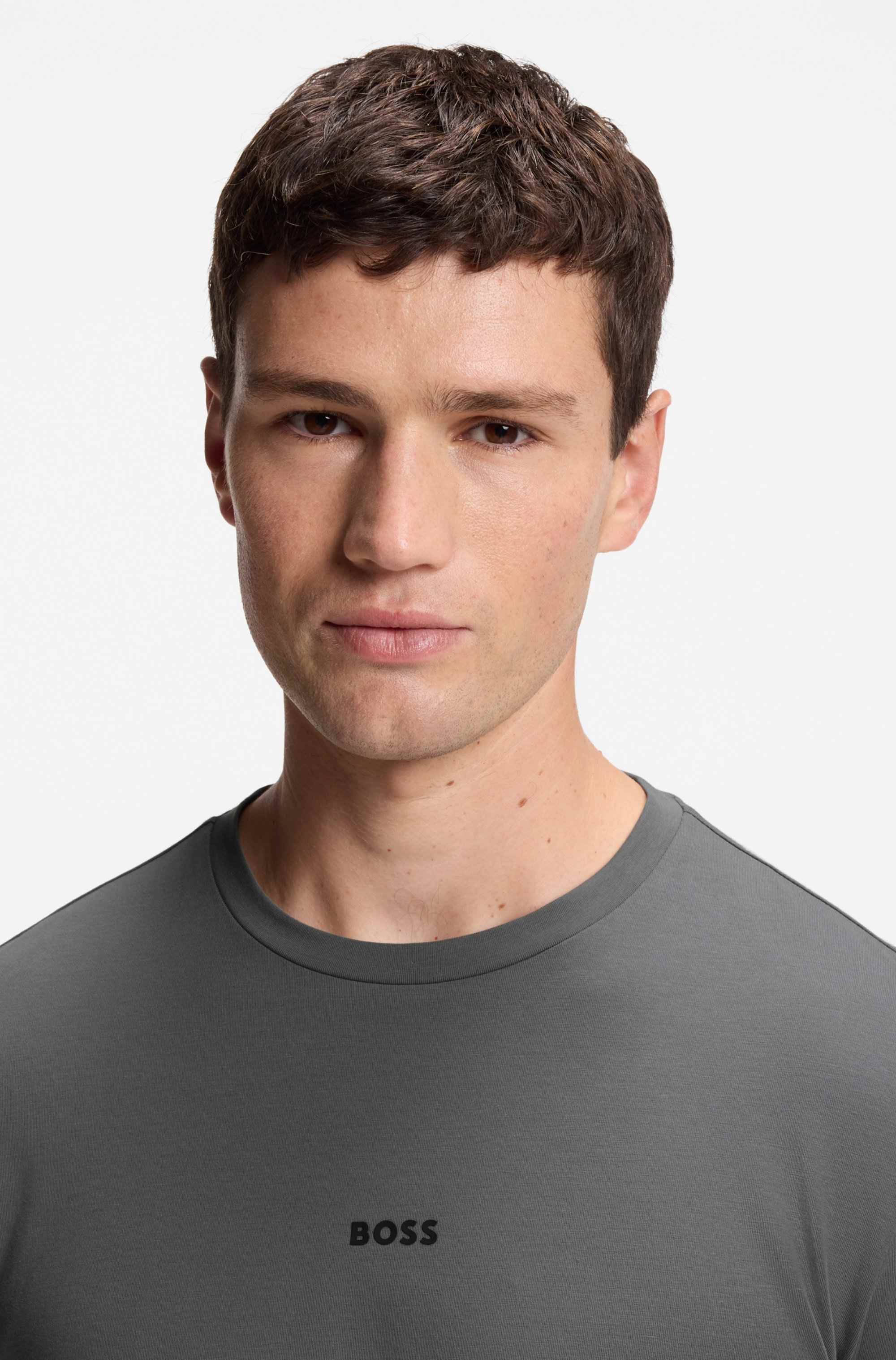 Long-sleeved T-shirt in stretch cotton with logo print