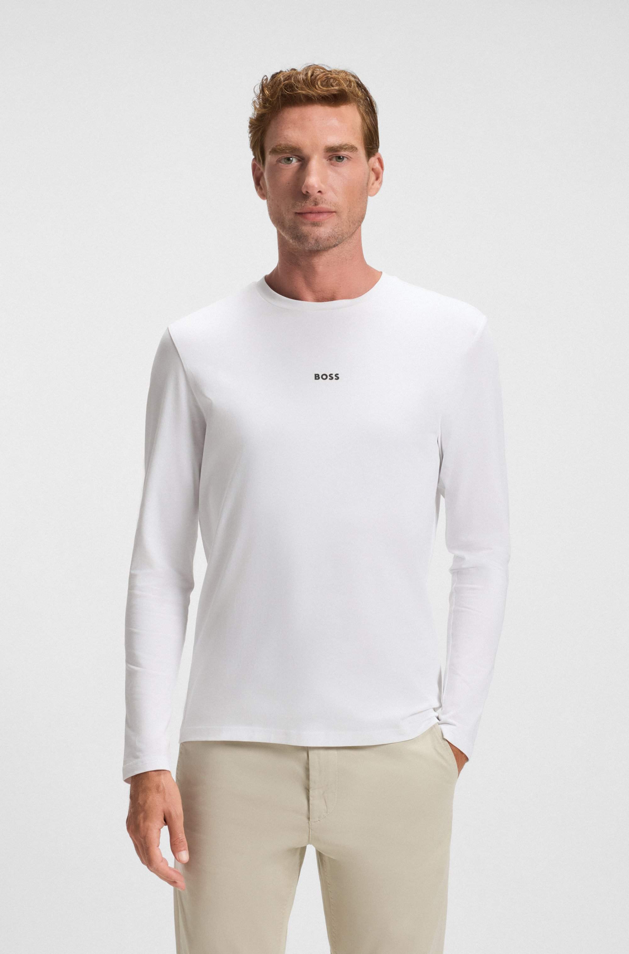 Long-sleeved T-shirt in stretch cotton with logo print