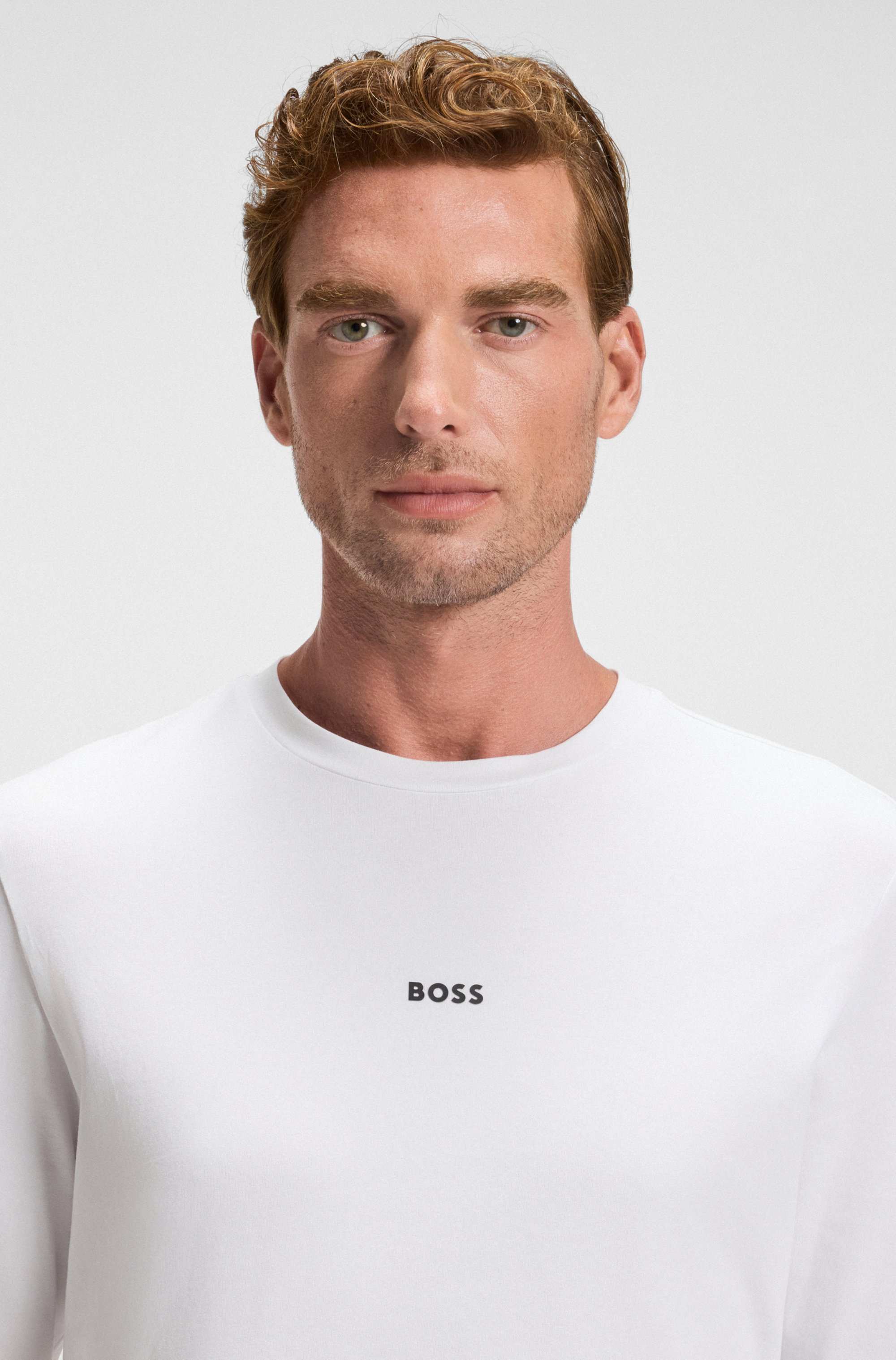 Long-sleeved T-shirt in stretch cotton with logo print