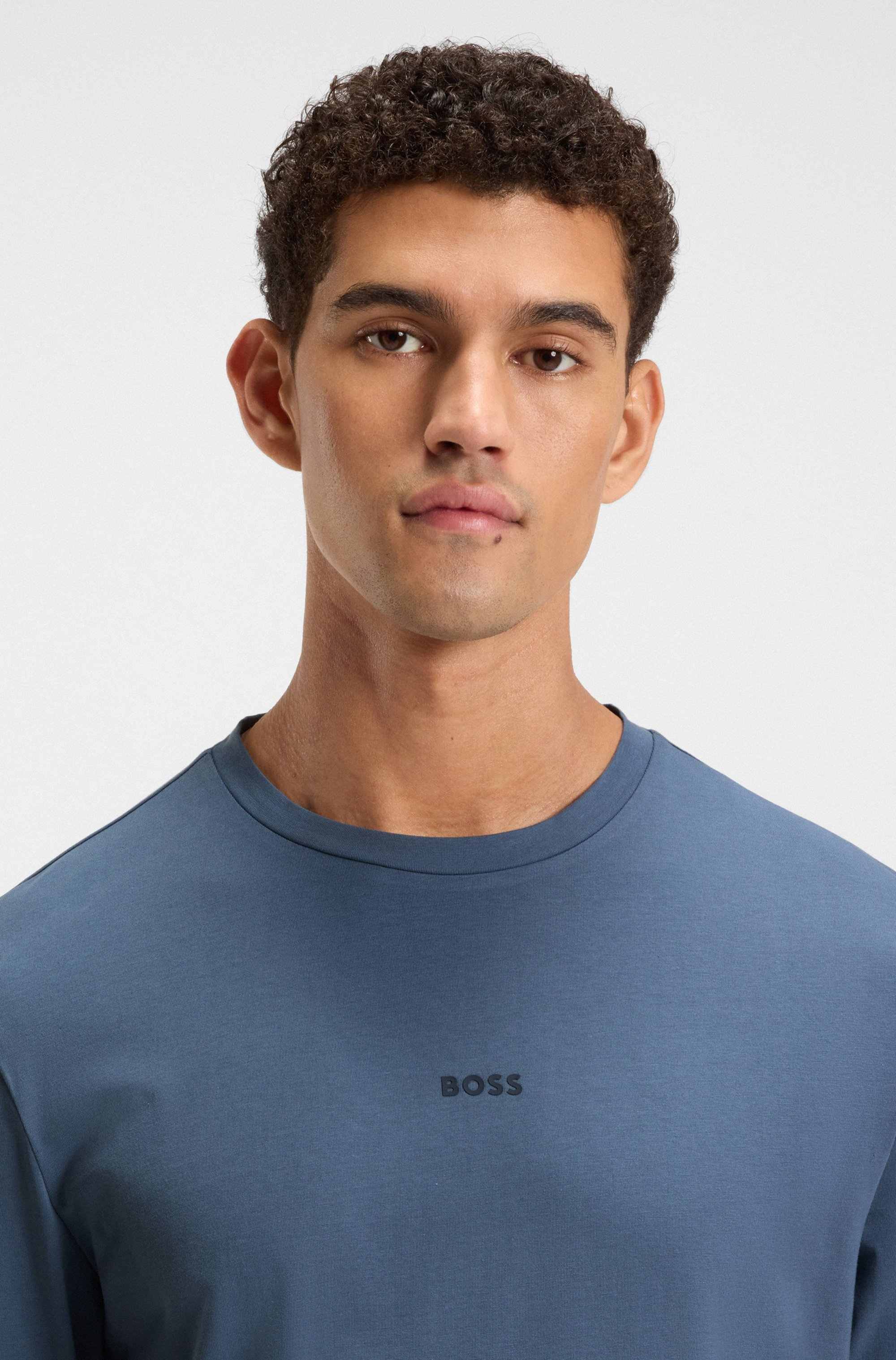 Long-sleeved T-shirt in stretch cotton with logo print