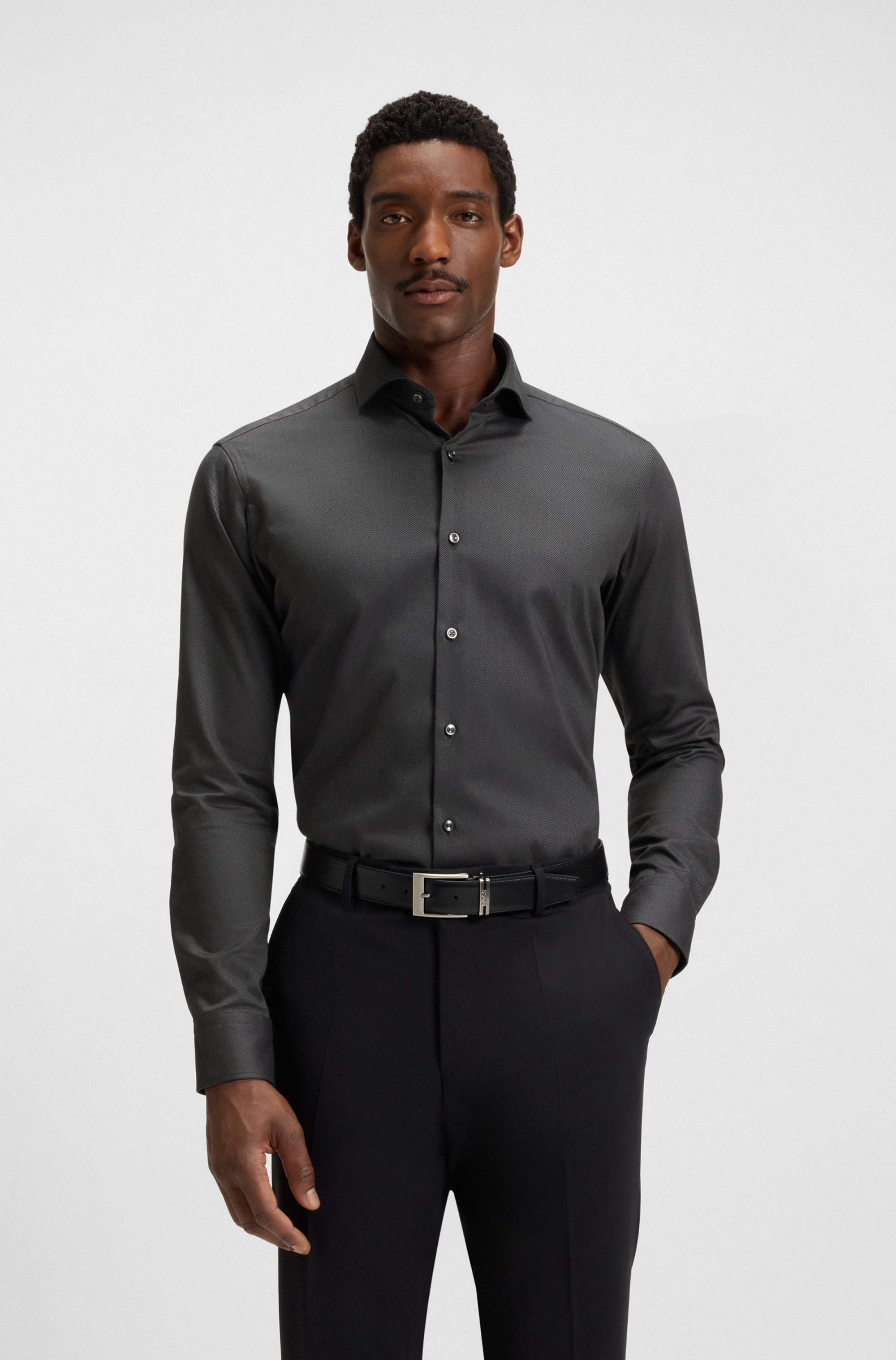 Regular-fit shirt in easy-iron stretch-cotton twill