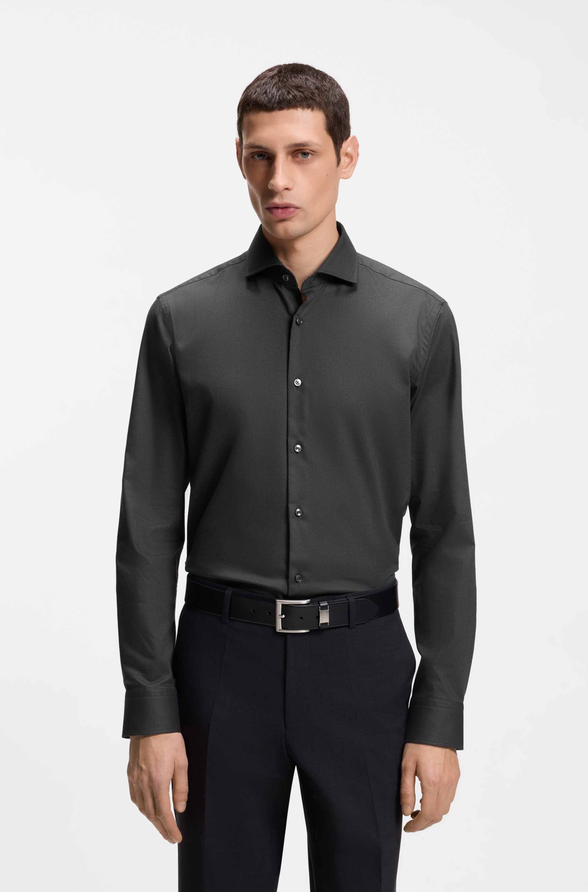 Regular-fit shirt in easy-iron stretch-cotton twill
