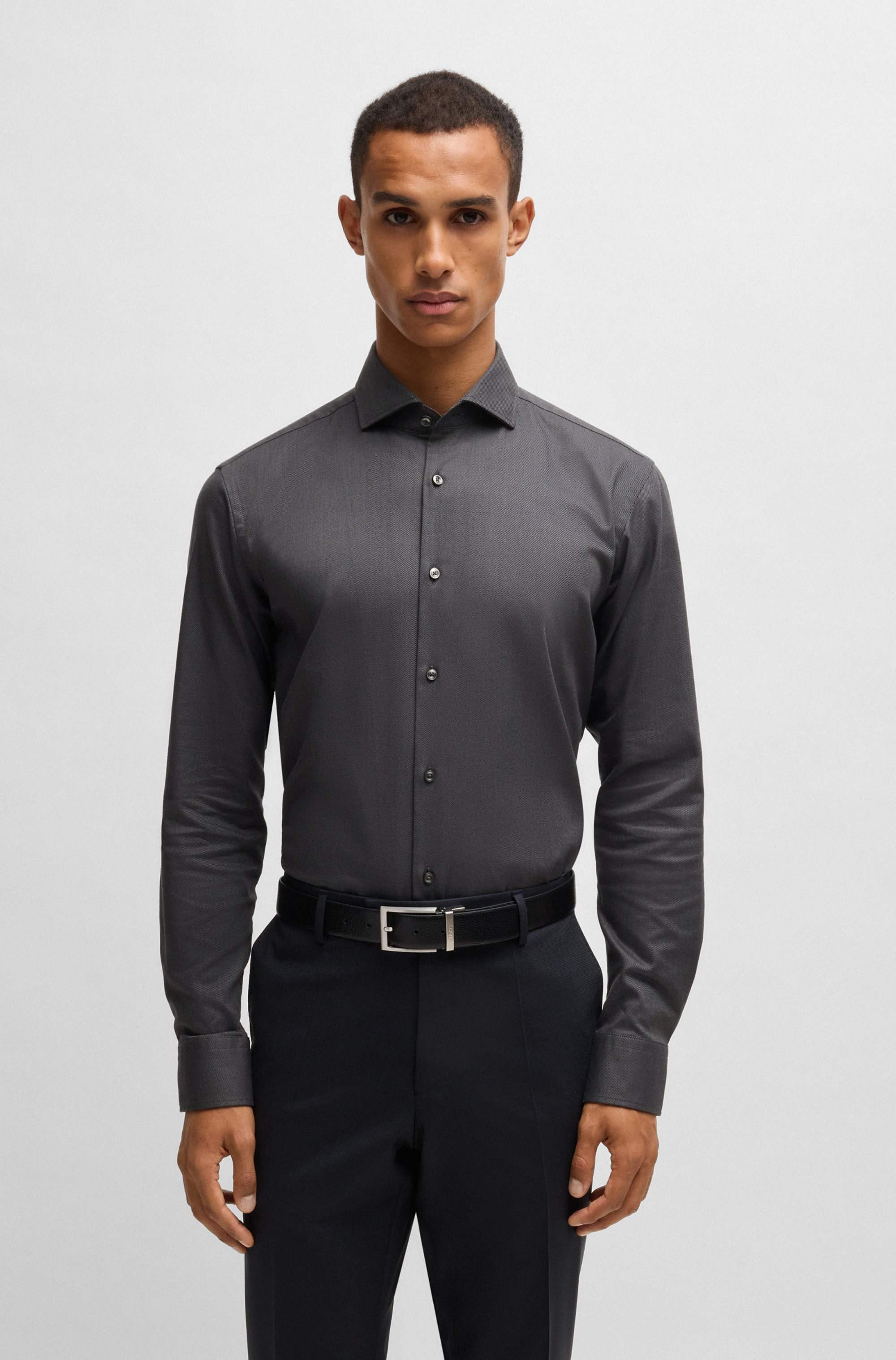 Regular-fit shirt in easy-iron stretch-cotton twill