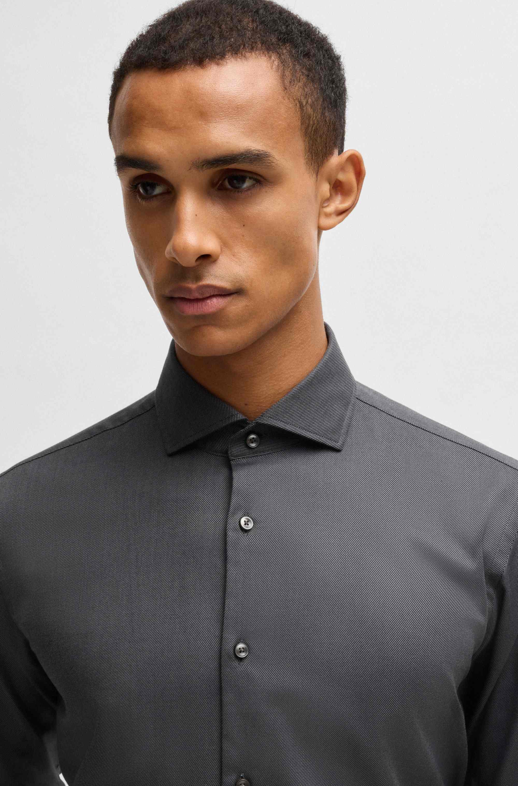 Regular-fit shirt in easy-iron stretch-cotton twill