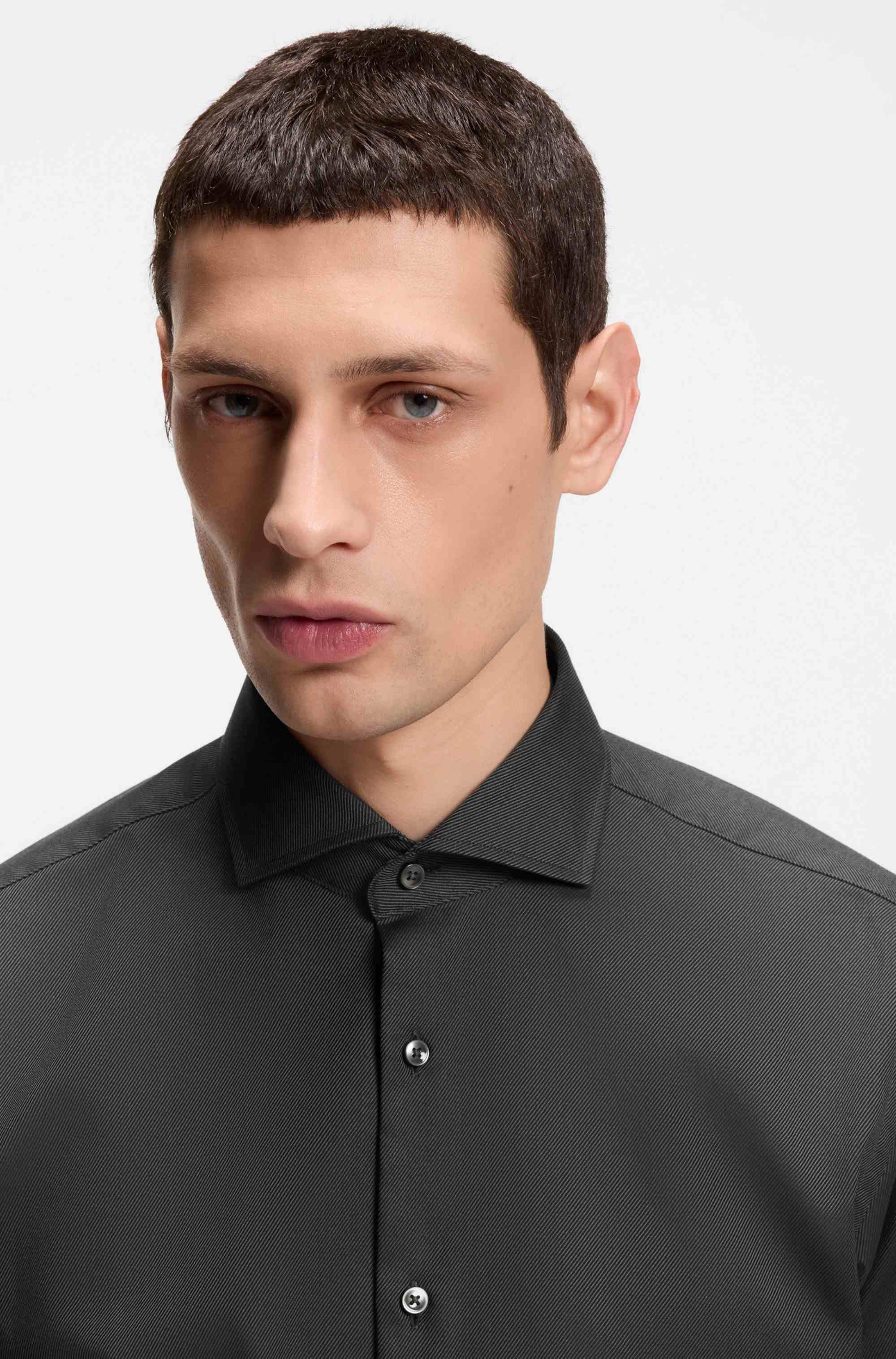 Regular-fit shirt in easy-iron stretch-cotton twill