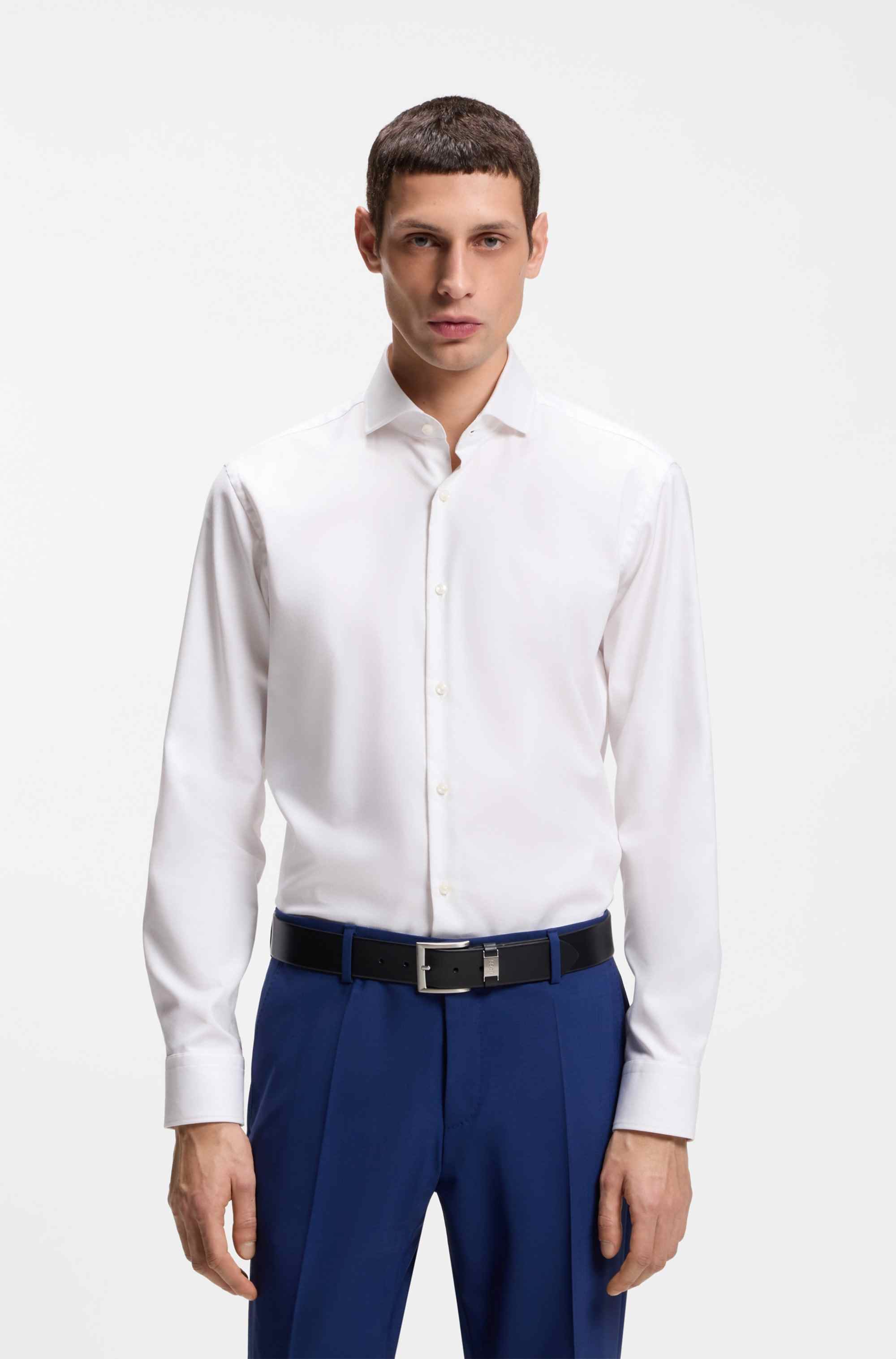 Regular-fit shirt in easy-iron stretch-cotton twill