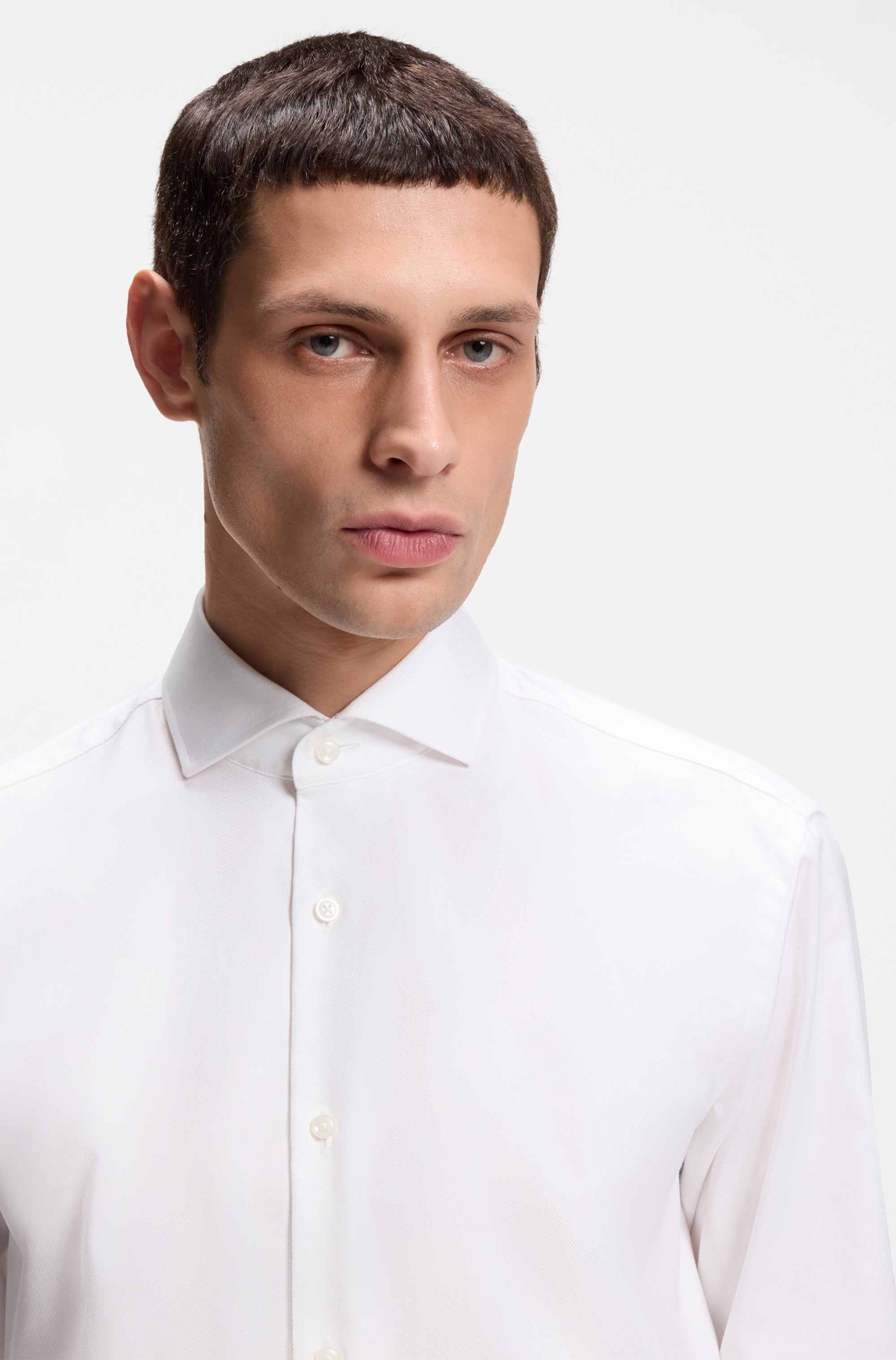 Regular-fit shirt in easy-iron stretch-cotton twill