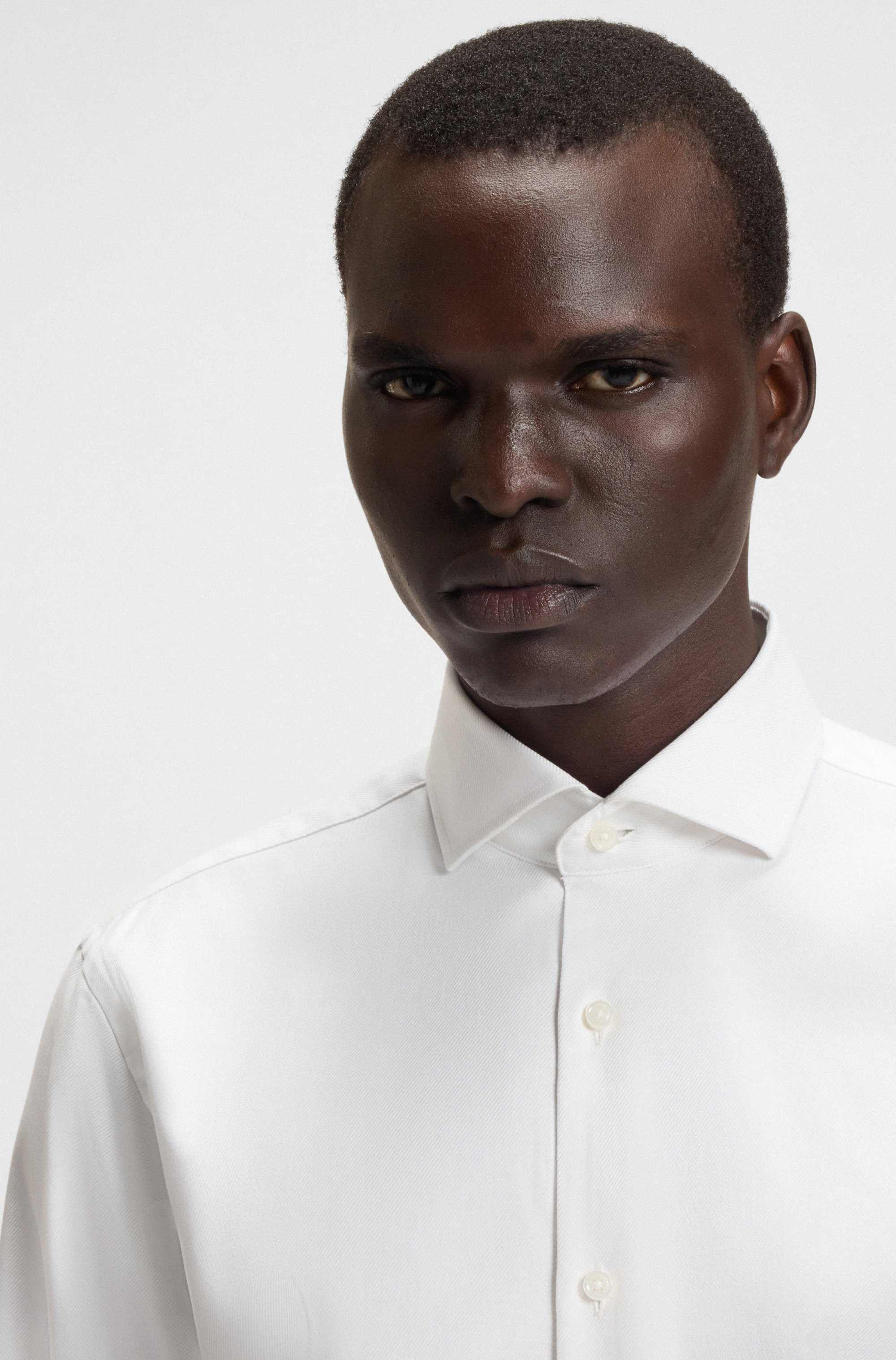 Regular-fit shirt in easy-iron stretch-cotton twill