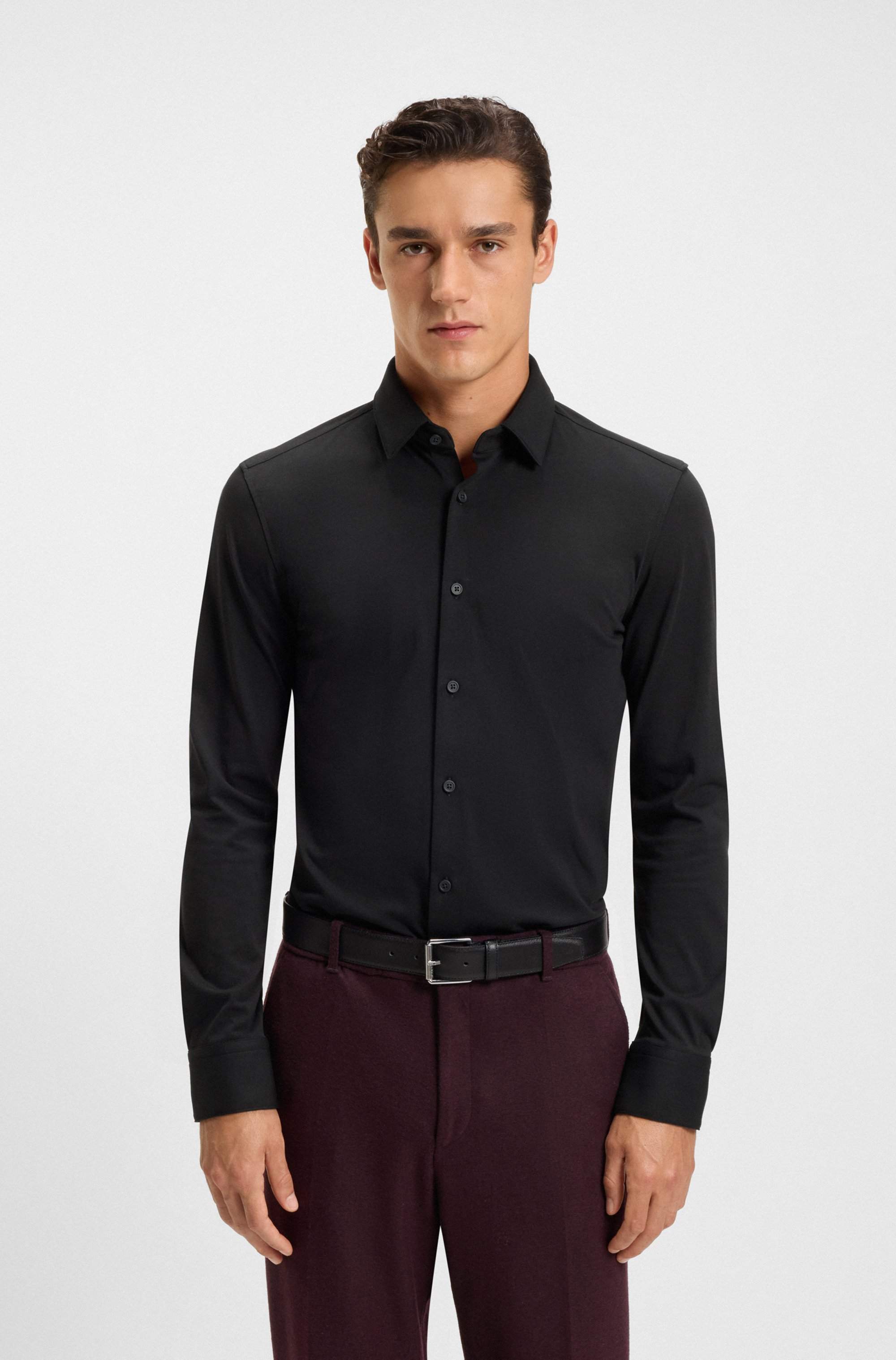 Slim-fit shirt in a performance-stretch cotton blend