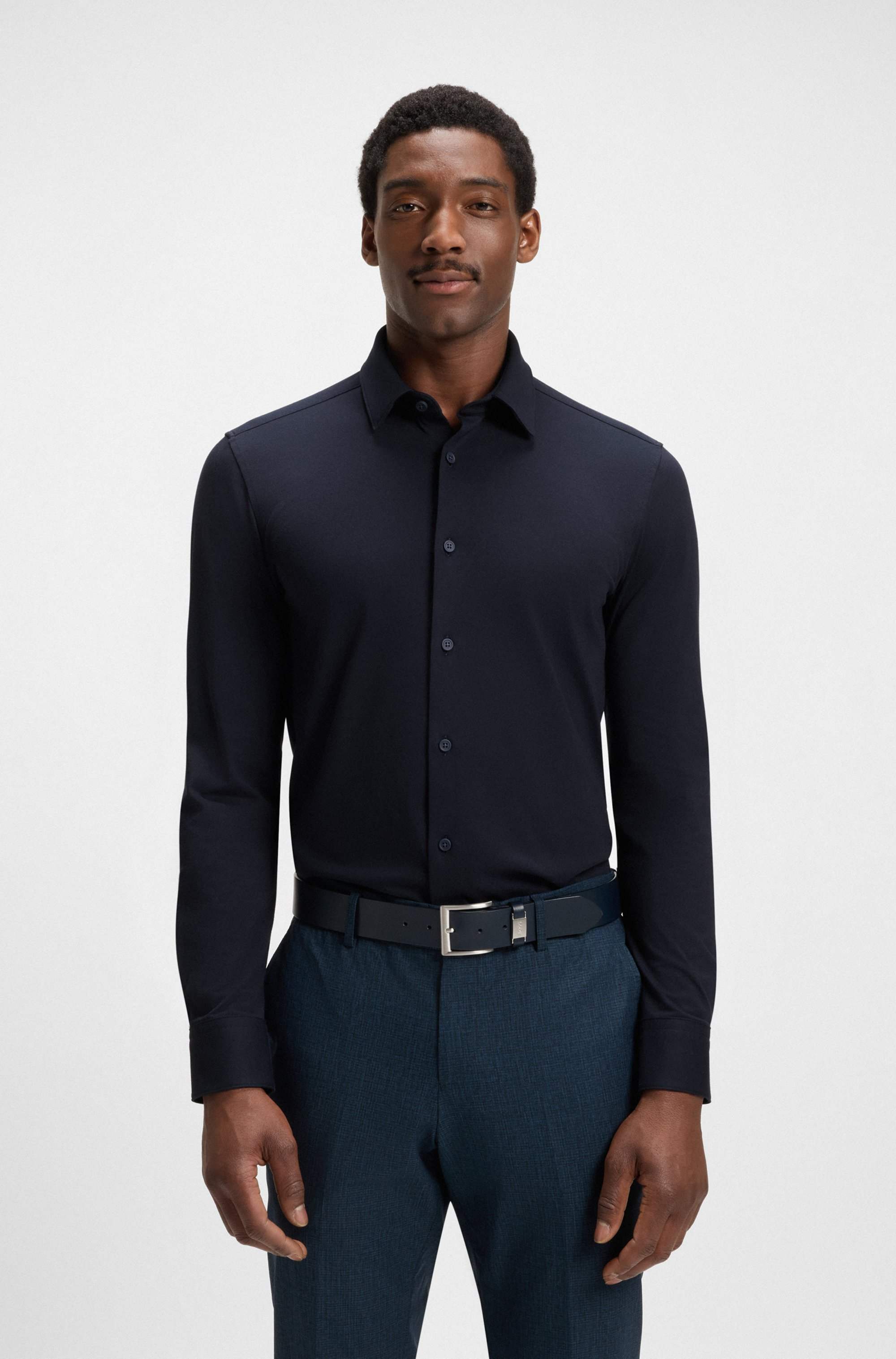 Slim-fit shirt in a performance-stretch cotton blend