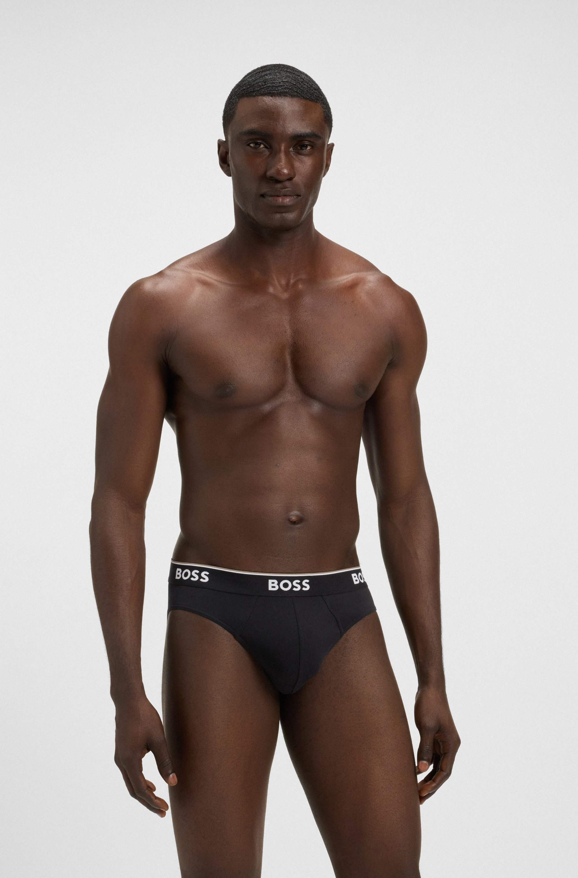 Three-pack of stretch-cotton briefs with logo waistbands