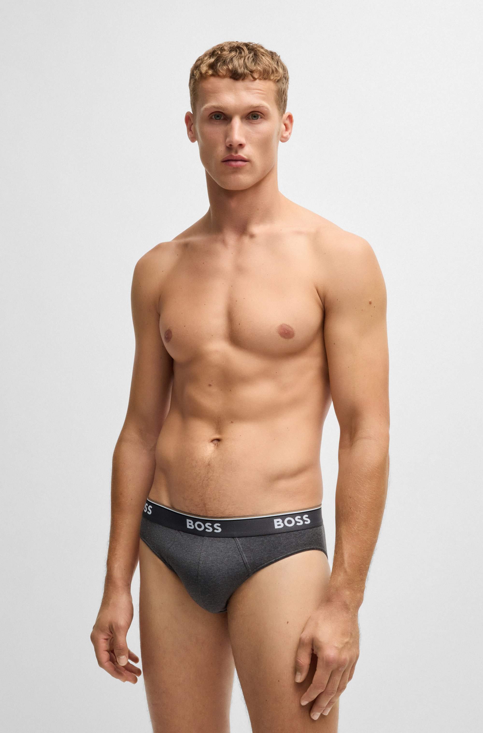 Three-pack of stretch-cotton briefs with logo waistbands