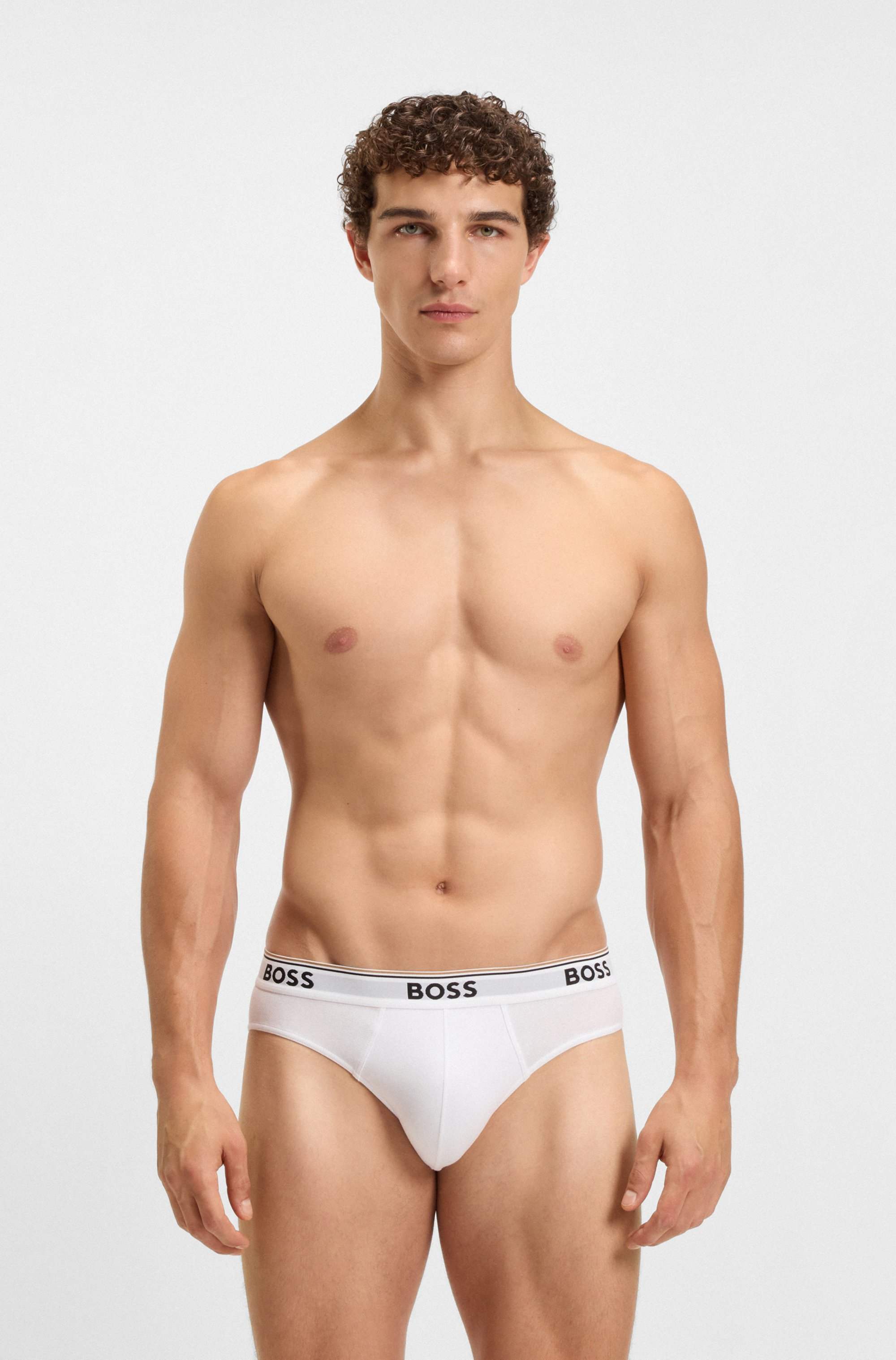 Three-pack of stretch-cotton briefs with logo waistbands