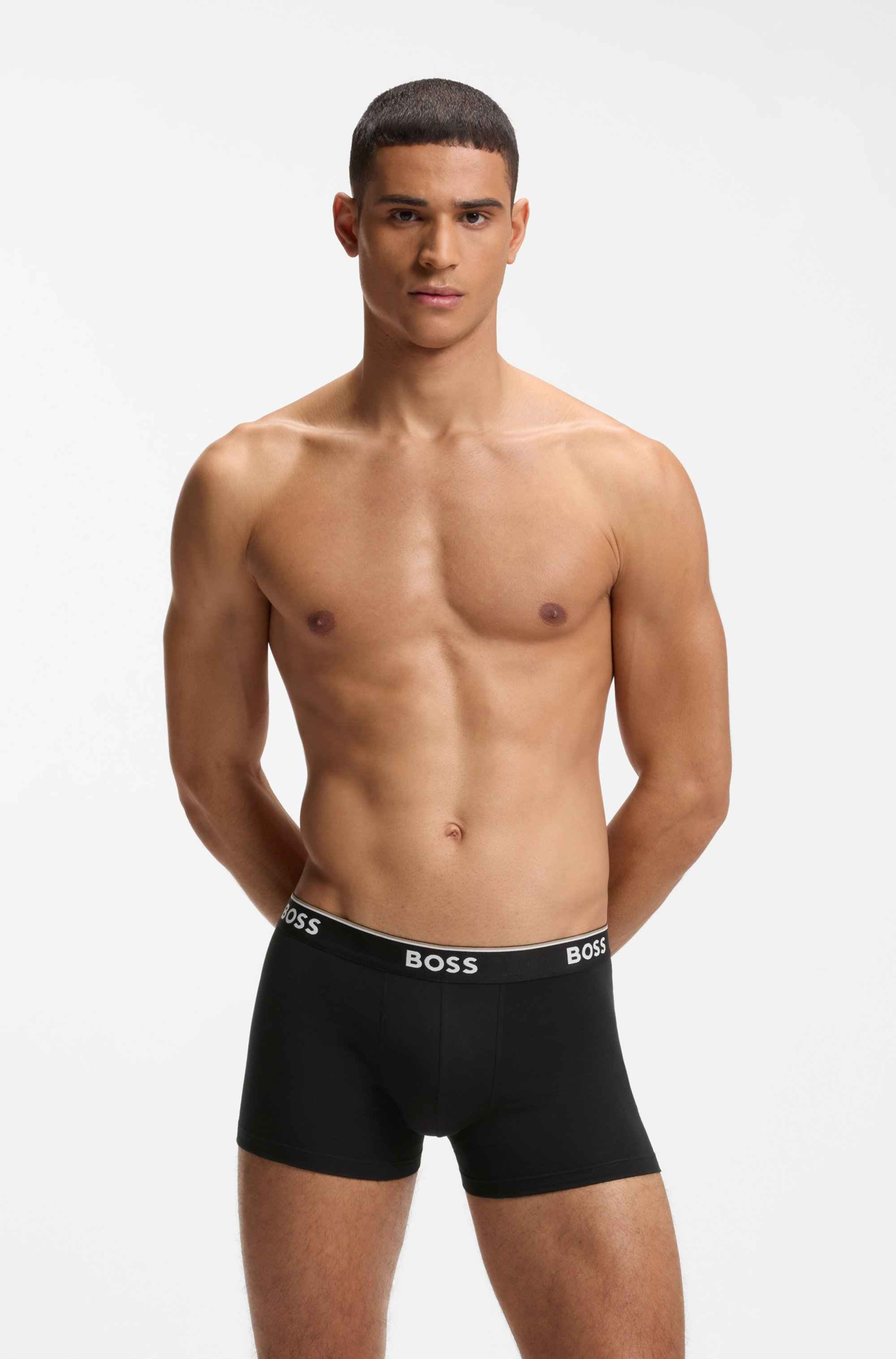 Stretch-cotton trunks with repeat logos