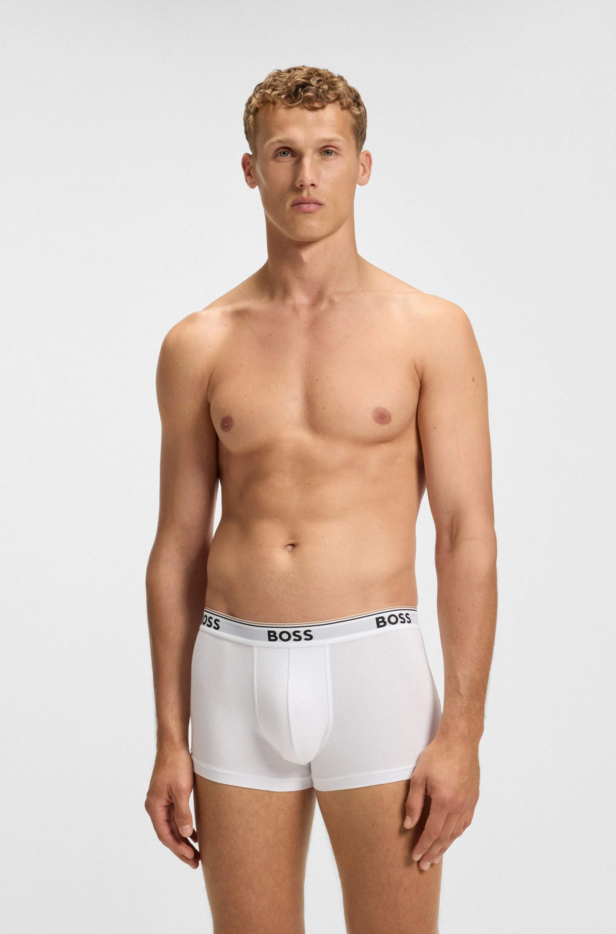 Three-pack of stretch-cotton trunks with logo waistbands
