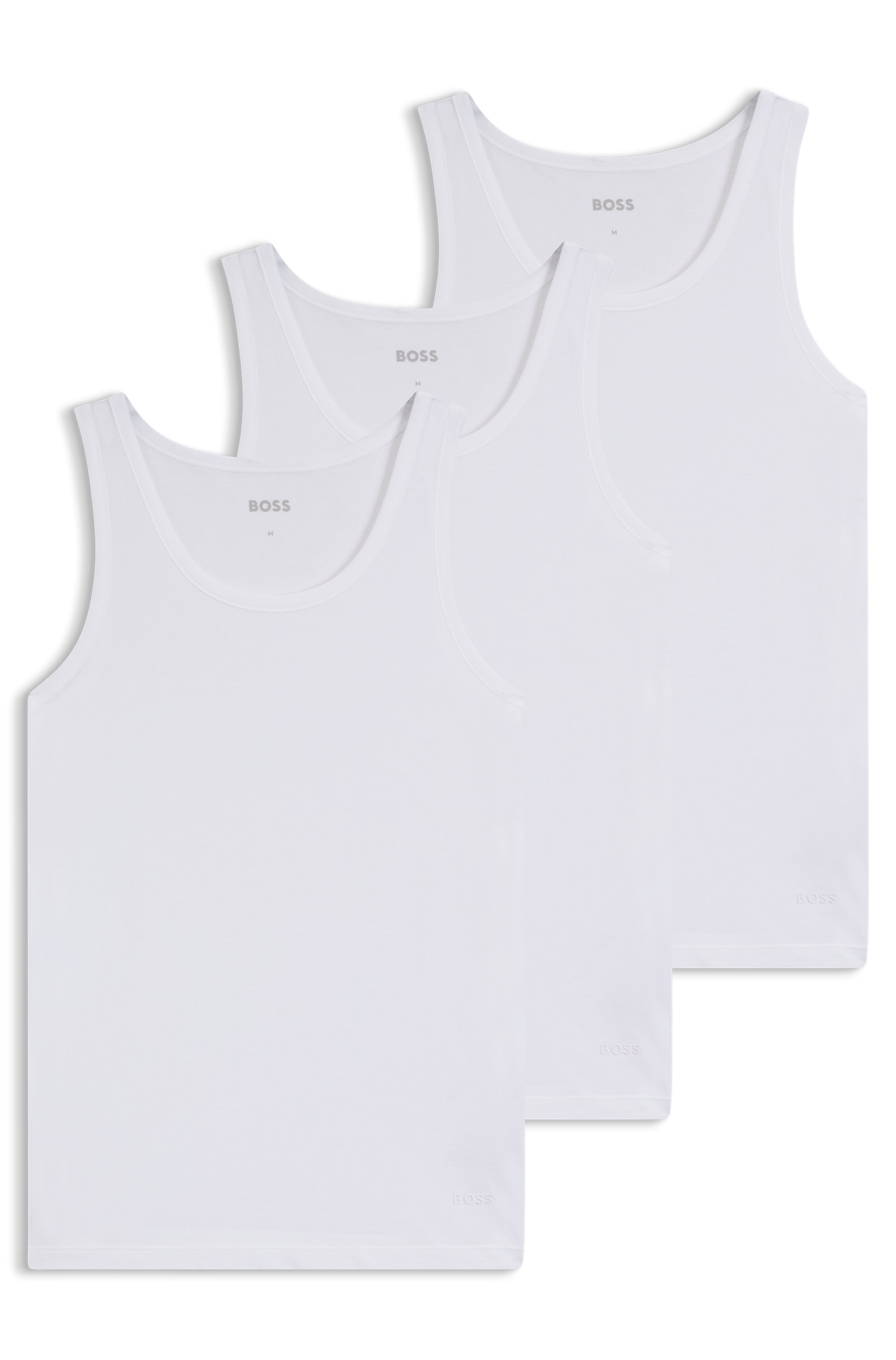 Three-pack of cotton underwear vests with embroidered logos