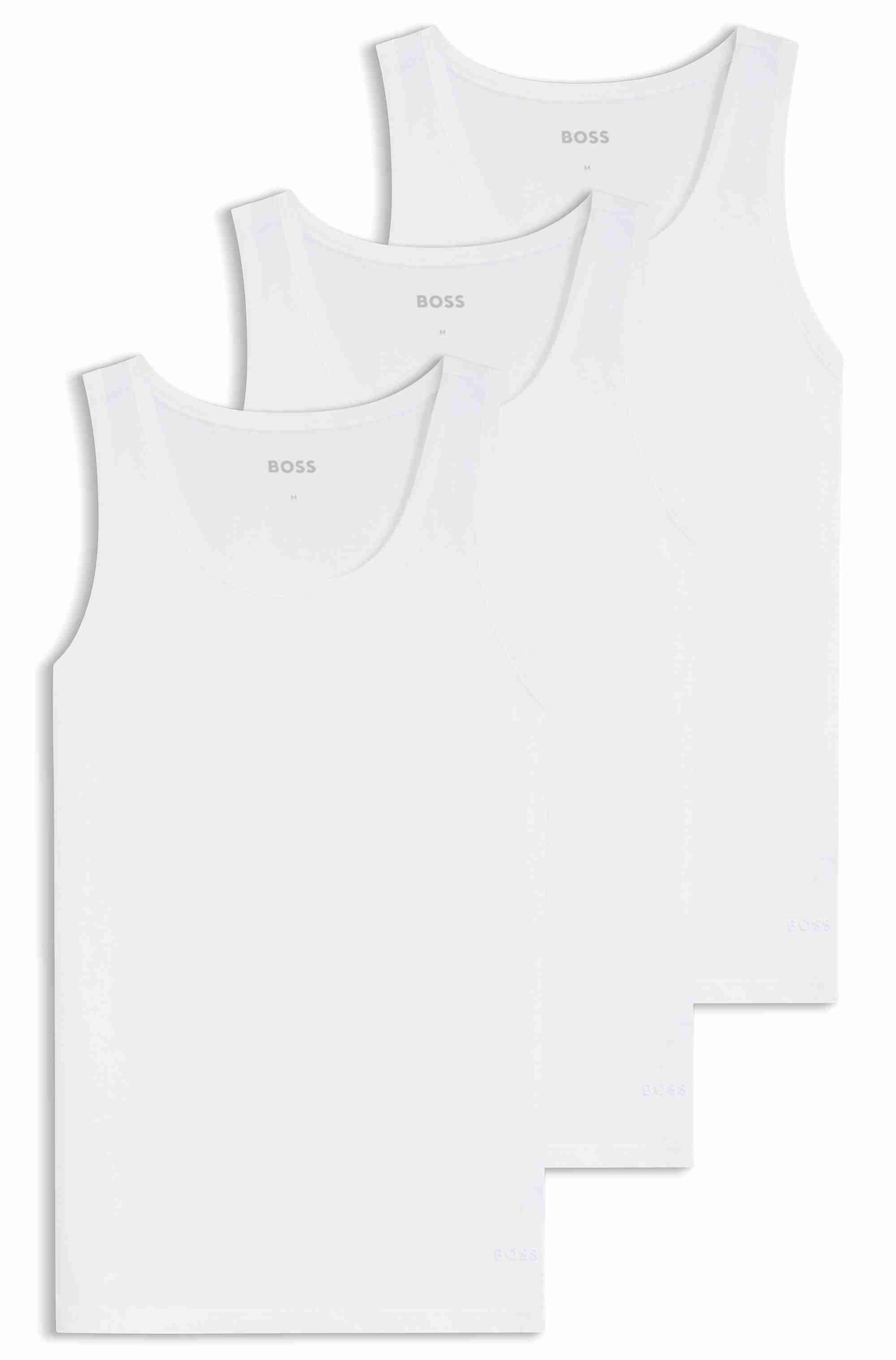 Three-pack of cotton underwear vests with embroidered logos