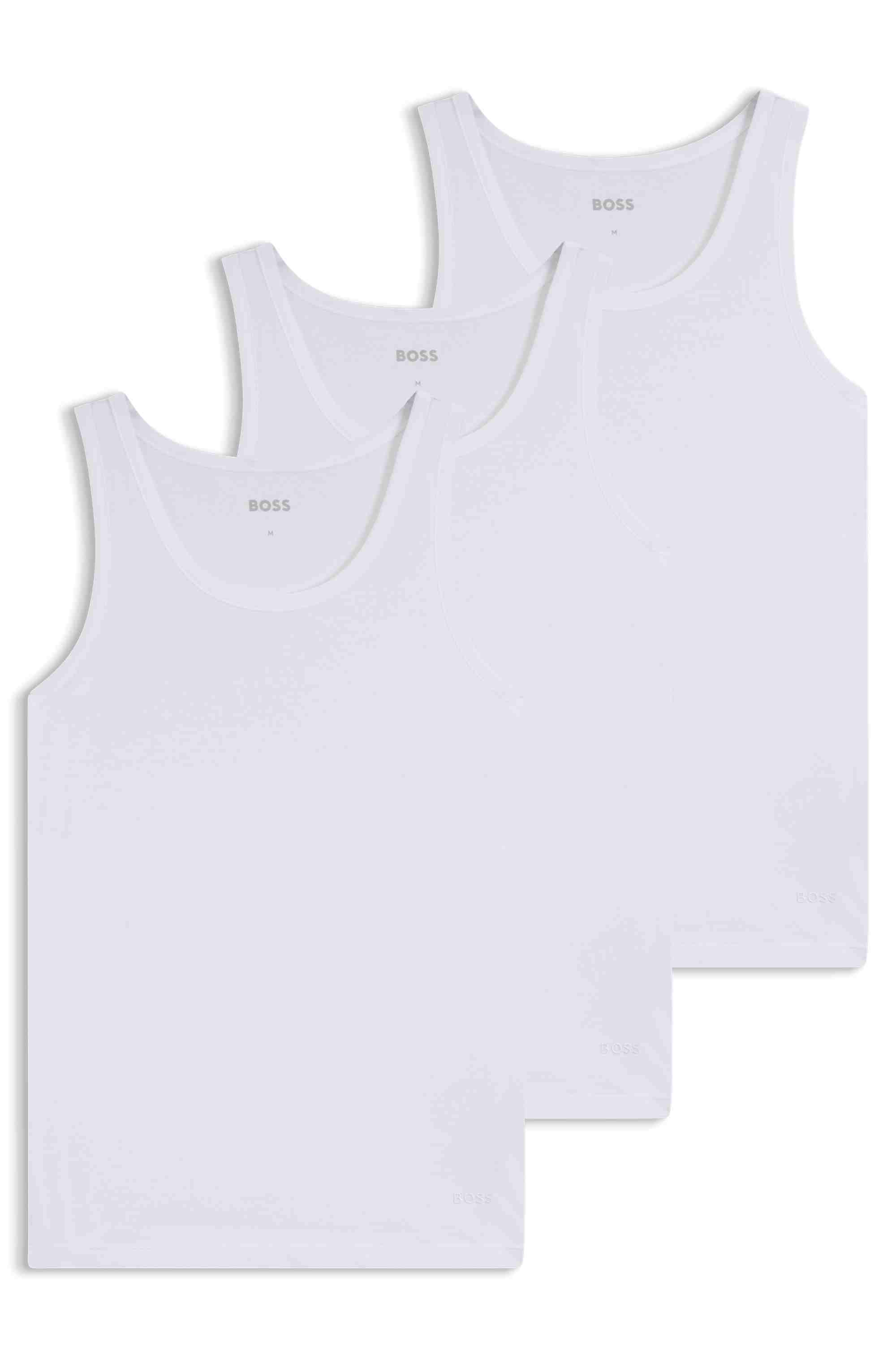 Three-pack of cotton underwear vests with embroidered logos