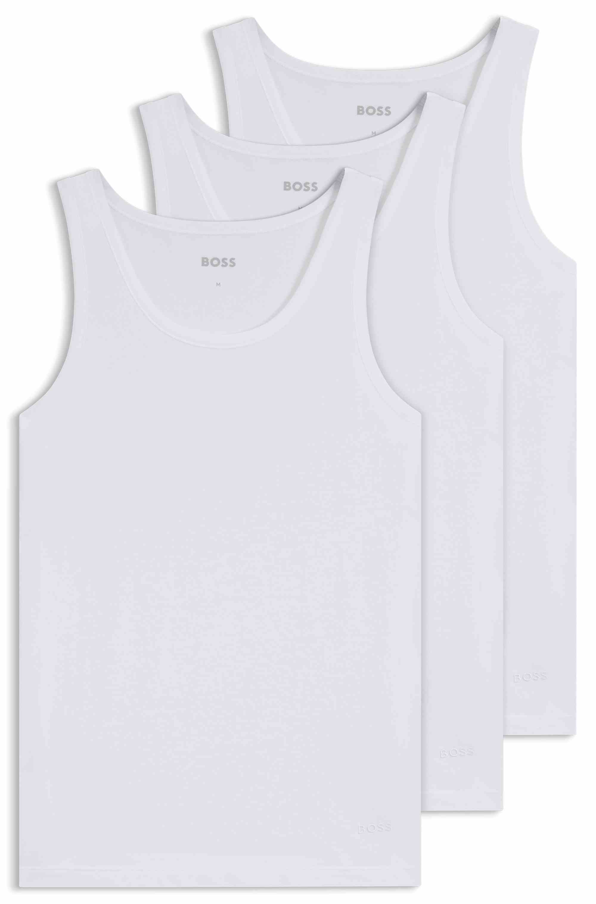 Three-pack of cotton underwear vests with embroidered logos