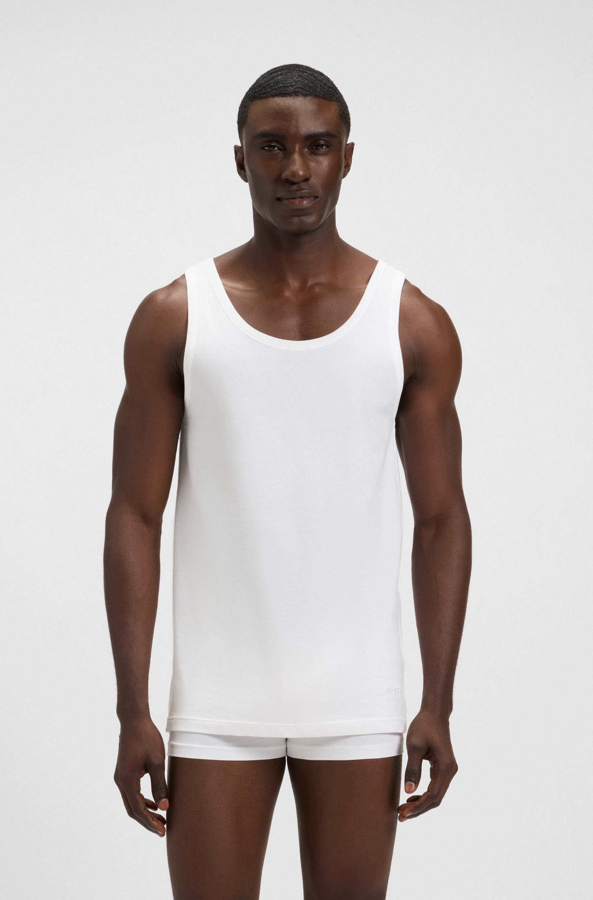 Three-pack of cotton underwear vests with embroidered logos