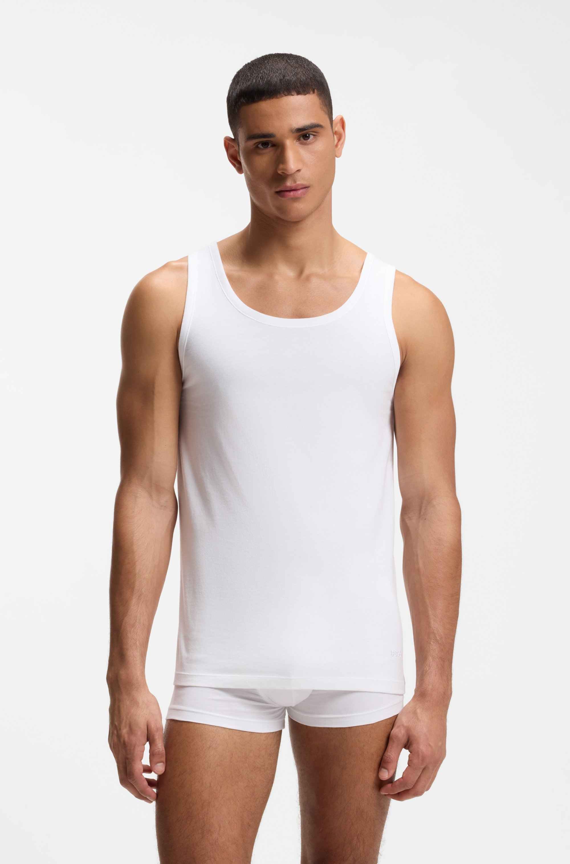 Three-pack of cotton underwear vests with embroidered logos