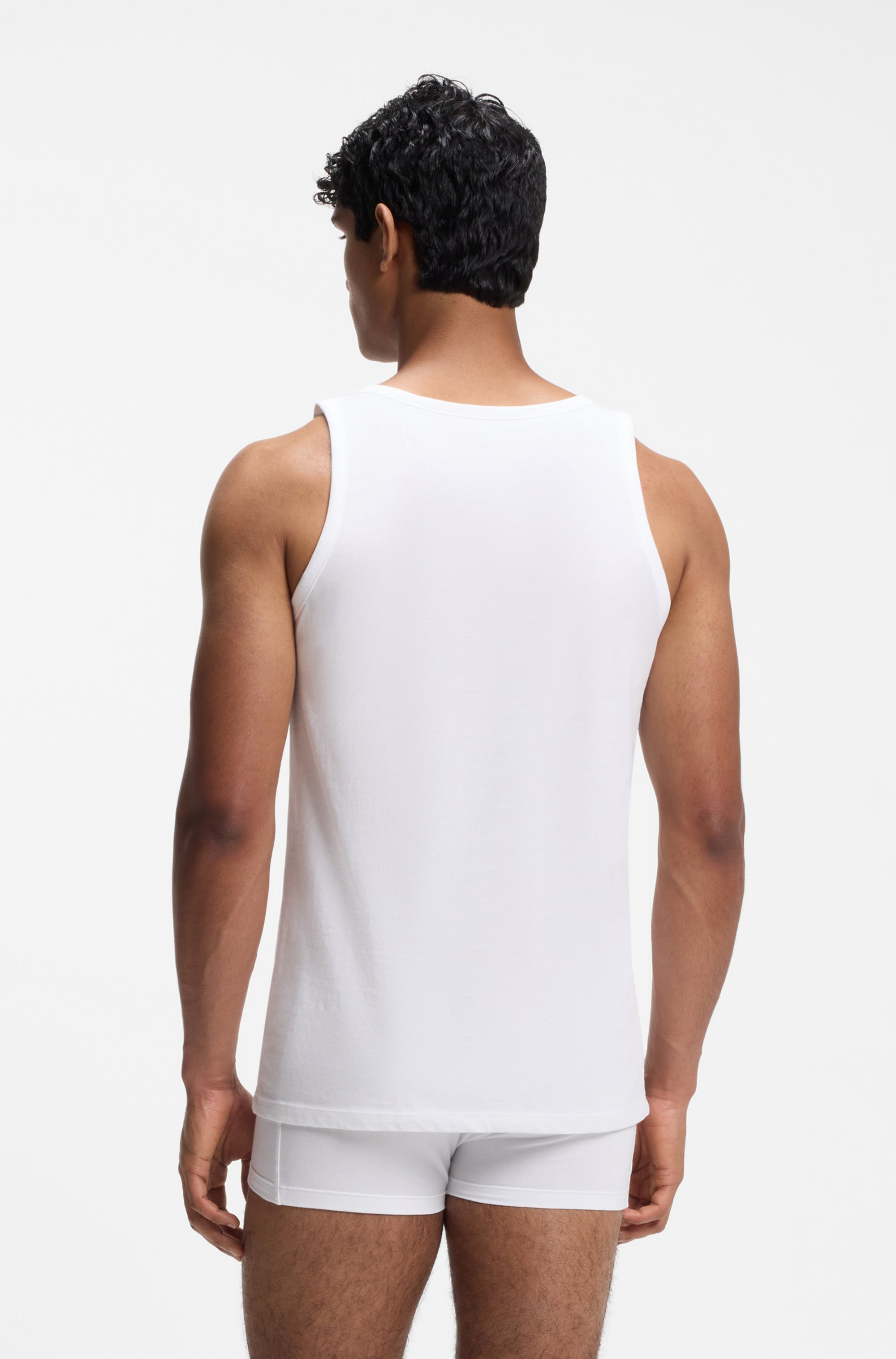Three-pack of cotton underwear vests with embroidered logos