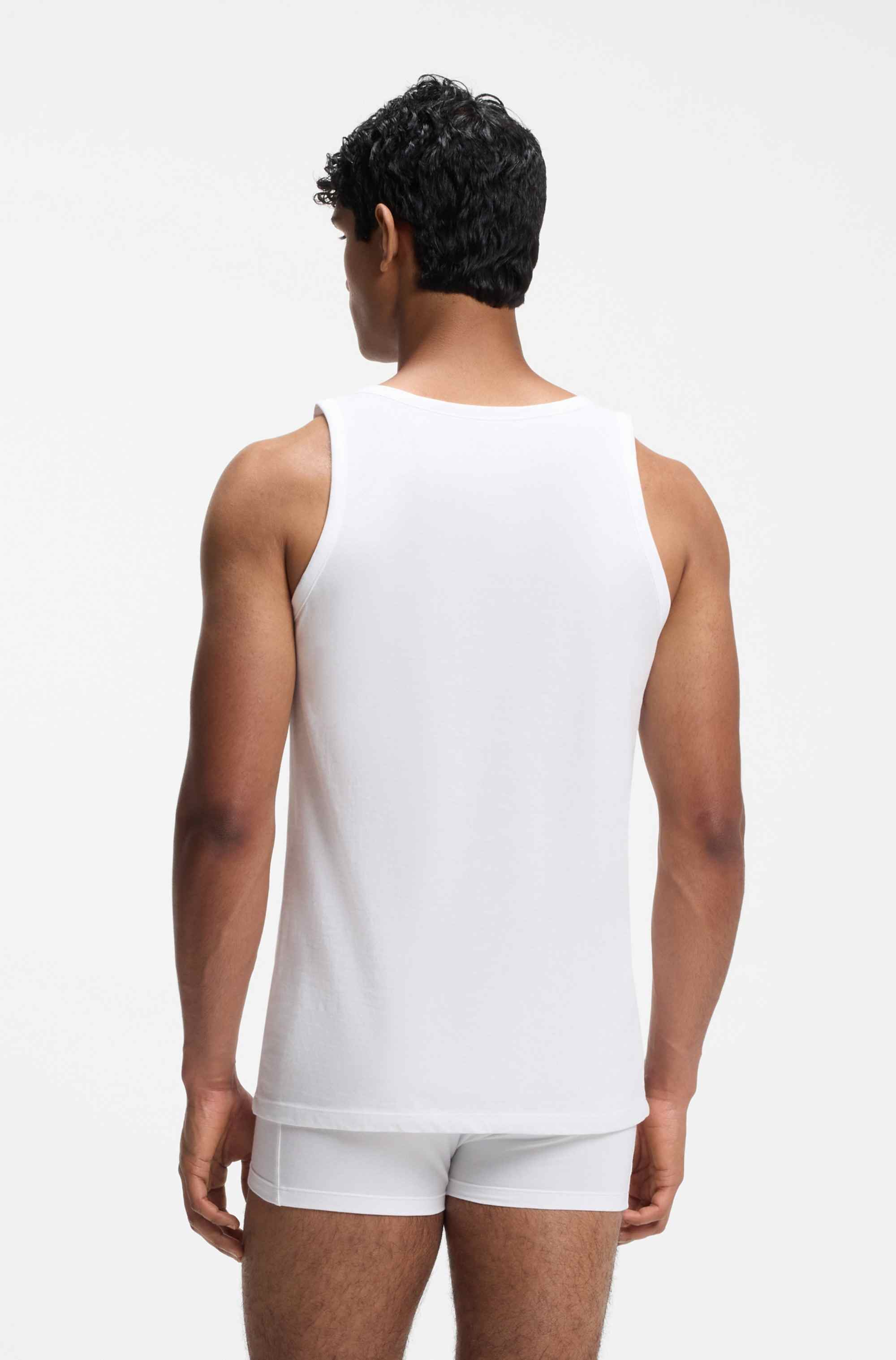 Three-pack of cotton underwear vests with embroidered logos