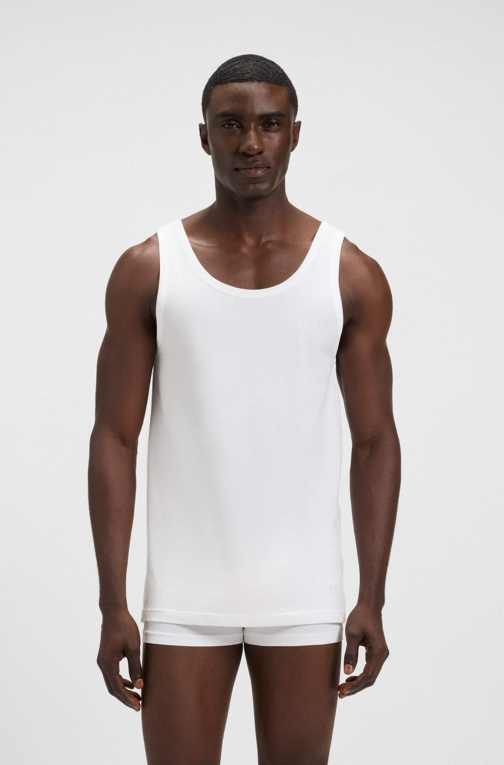 Three-pack of cotton underwear vests with embroidered logos